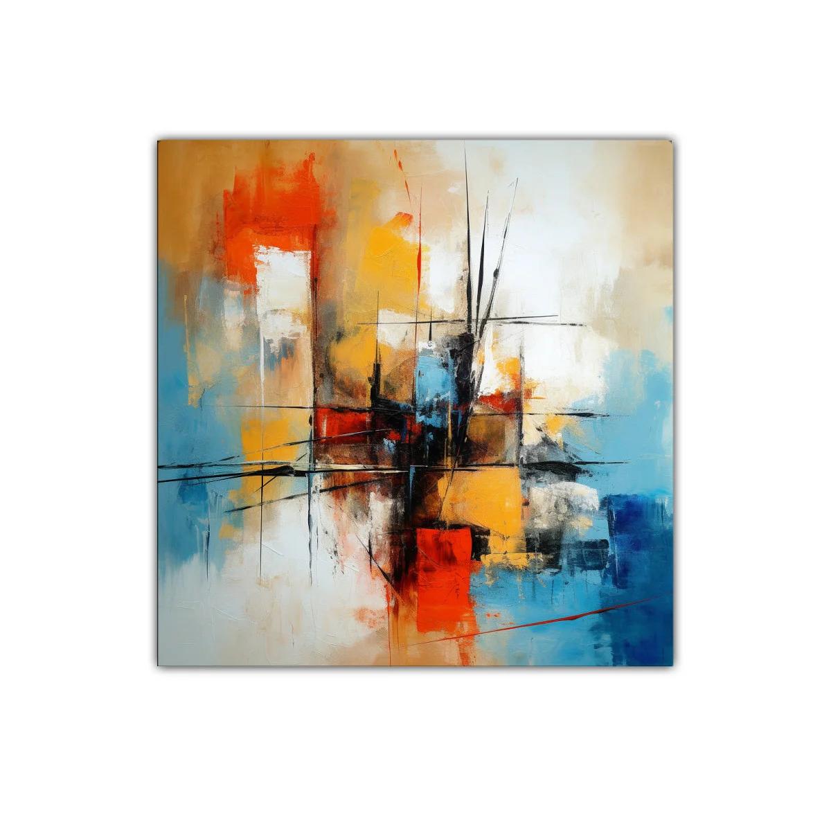 Cuadro abstracto con vibrantes tonos cálidos y fríos contrastantes — miniatura 1