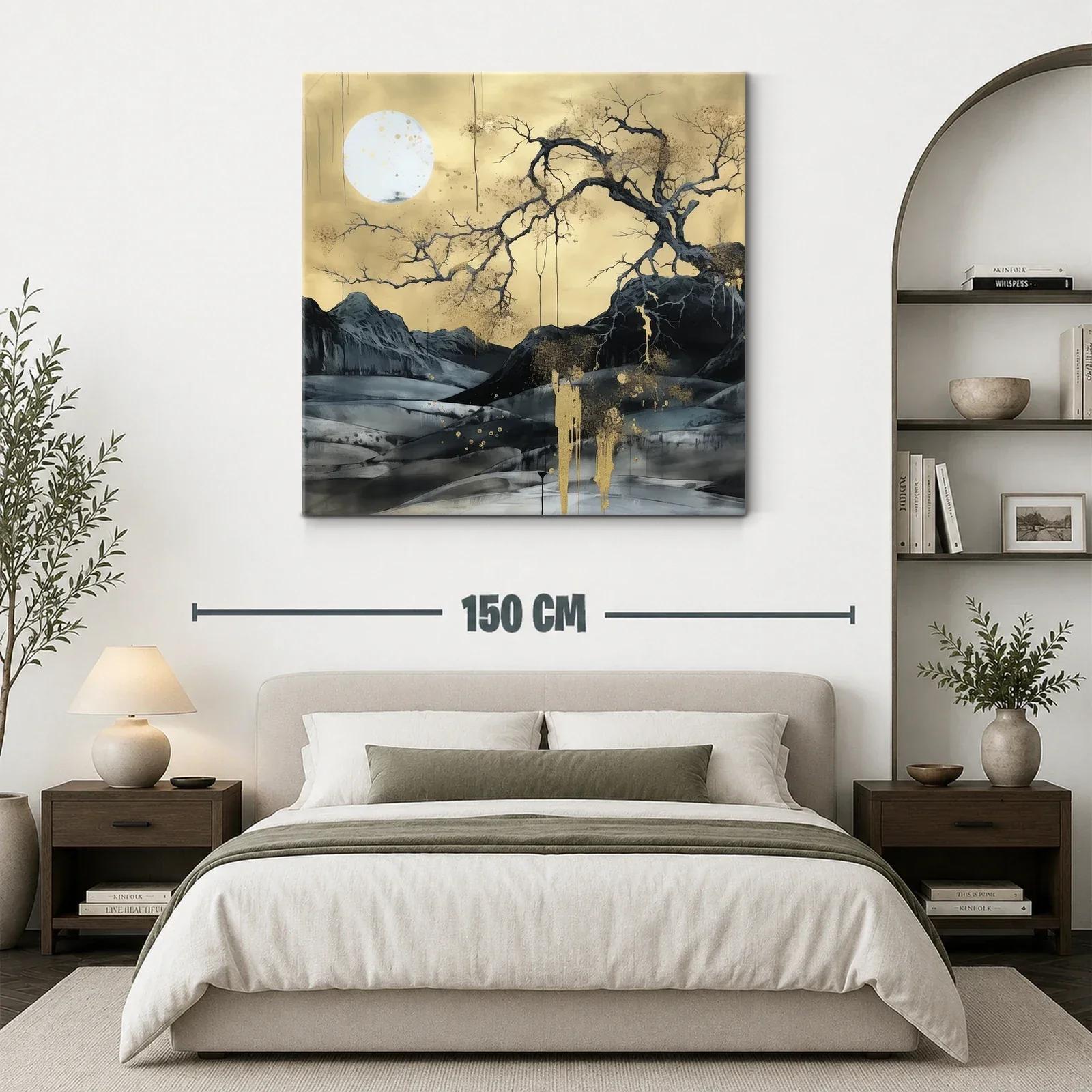 Paisaje nocturno con luna llena y árbol dorado — miniatura 3