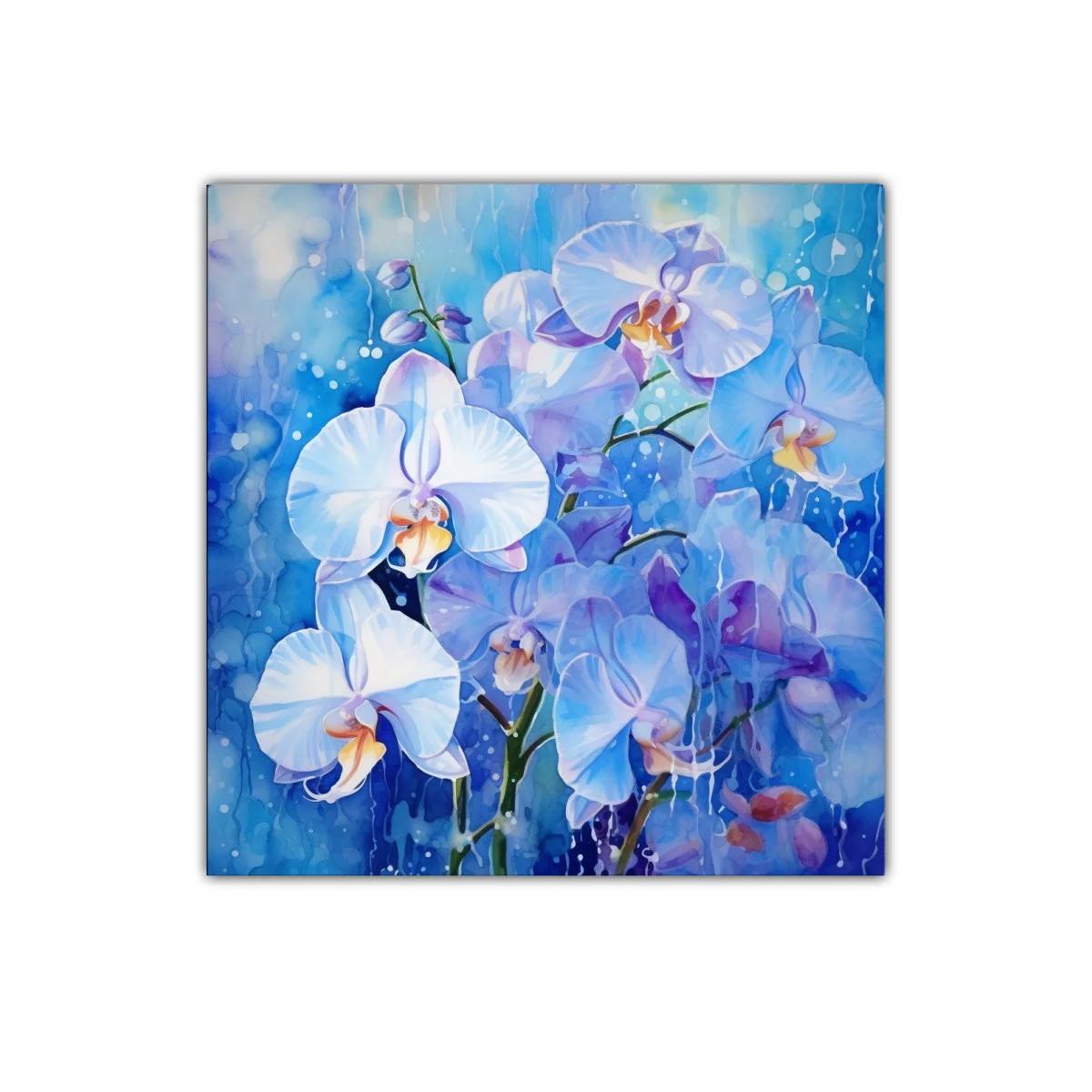 Orquídeas blancas sobre fondo azul vibrante