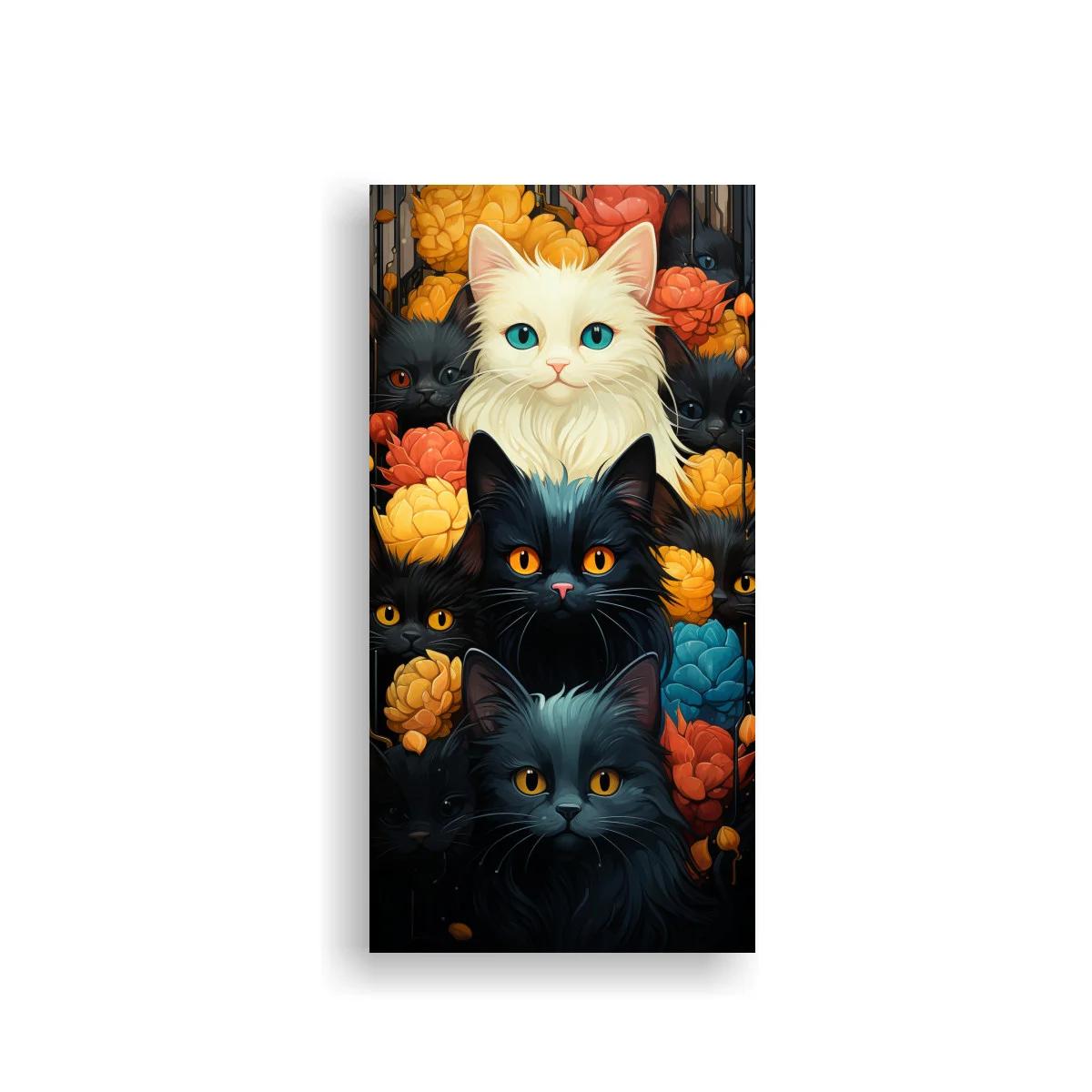 Cuadro grupo de gatos entre flores grandes