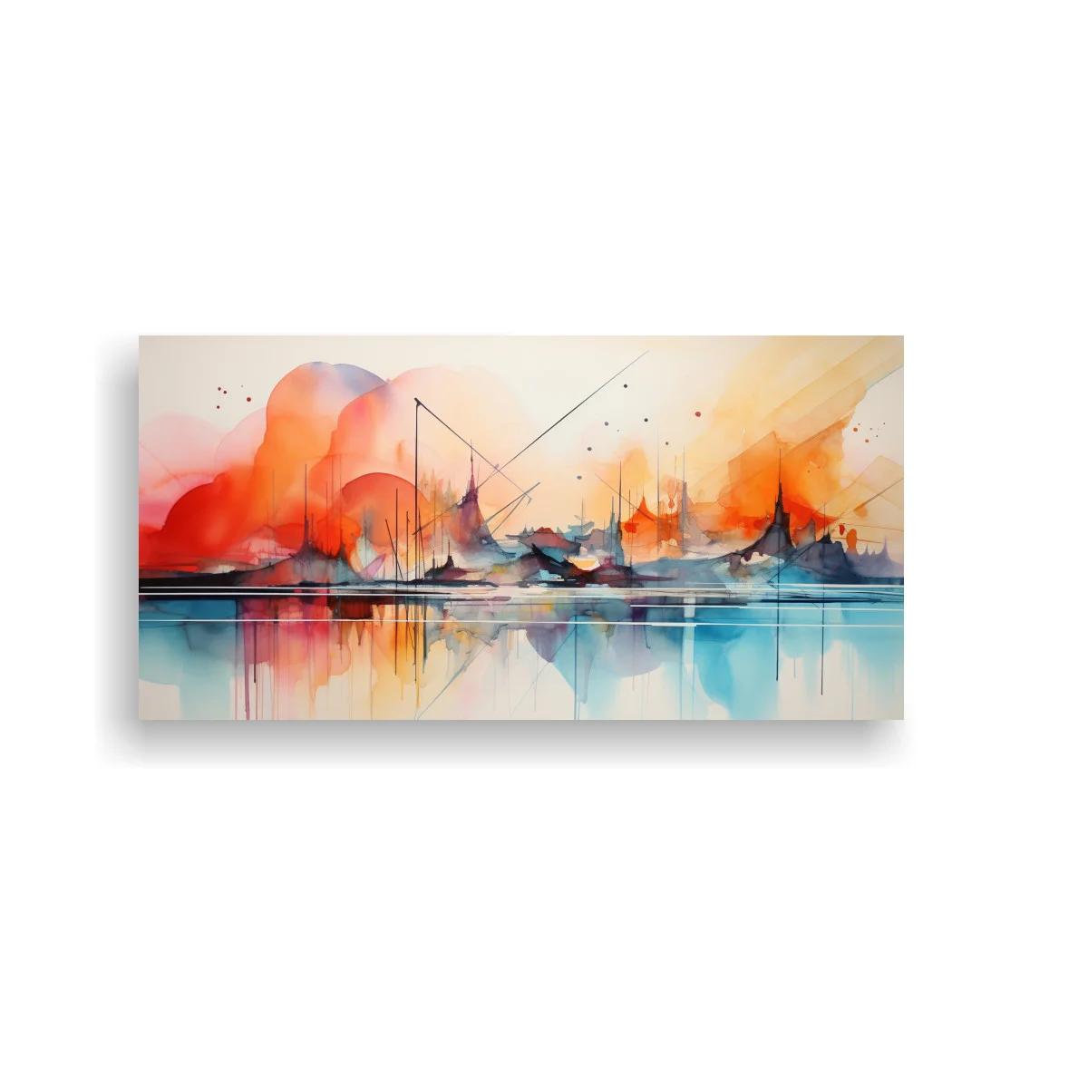 Cuadro paisaje urbano abstracto con veleros y reflejos — imagen principal
