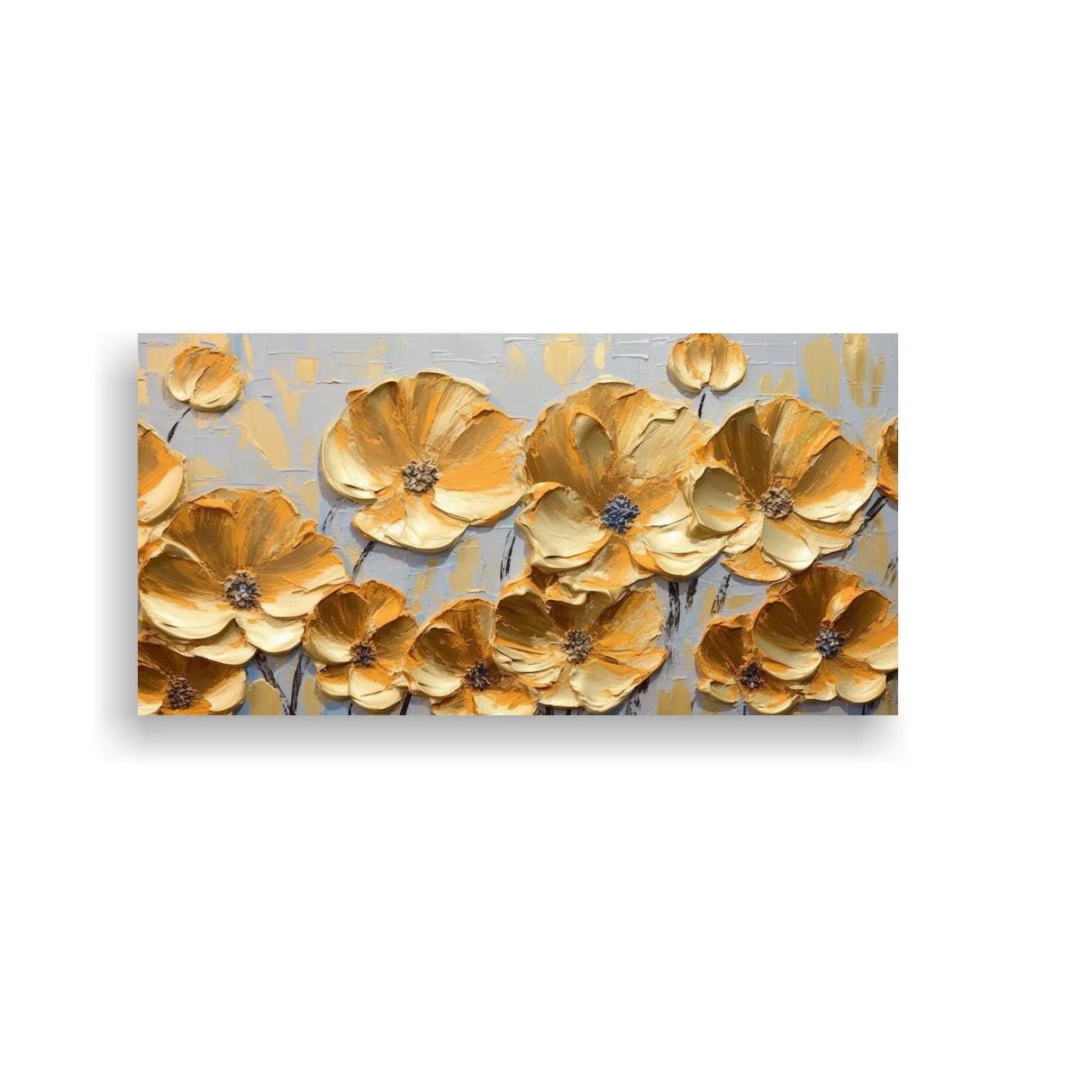 Cuadro amapolas doradas con fondo gris texturizado
