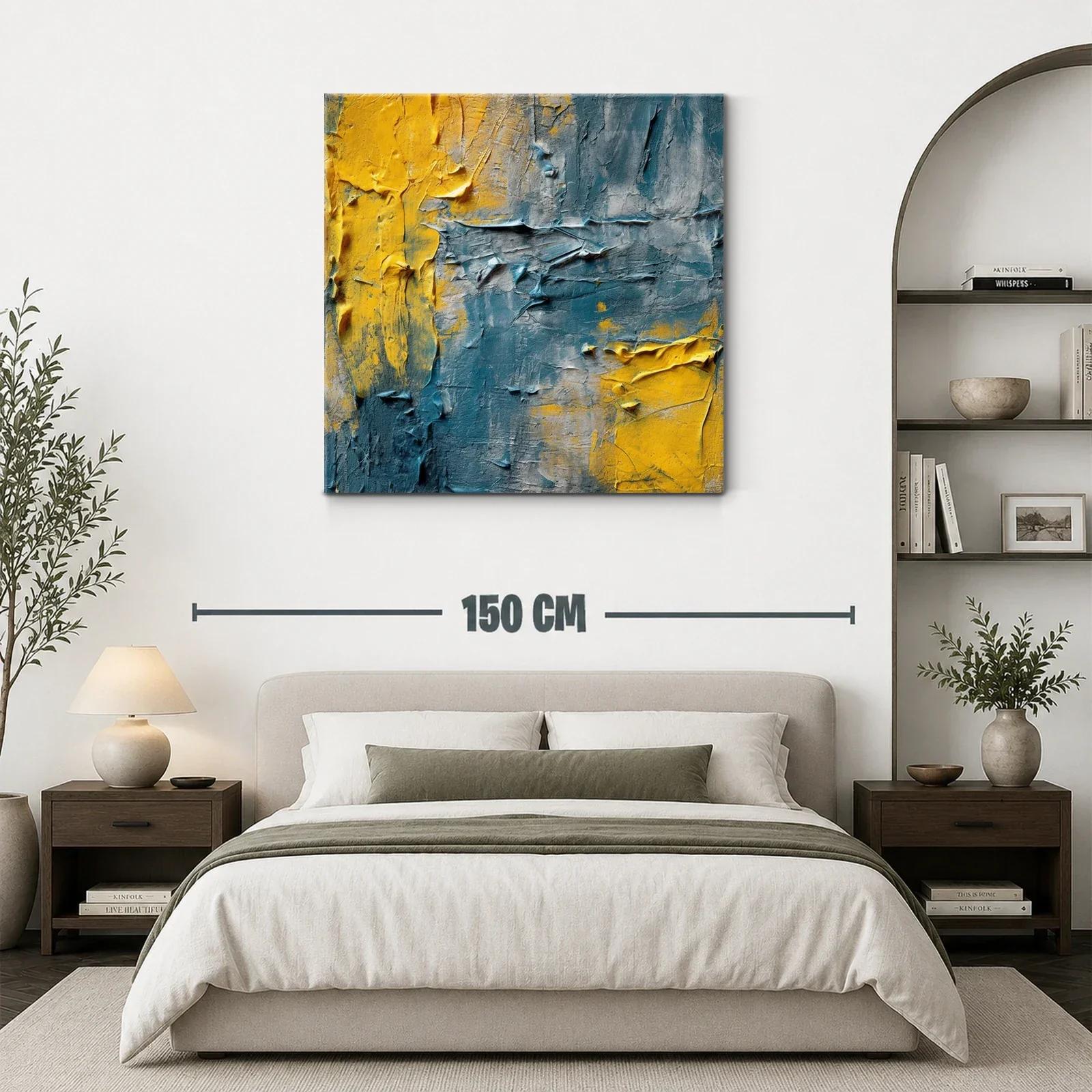 Cuadro abstracto con texturas en tonos amarillo y azul — miniatura 3