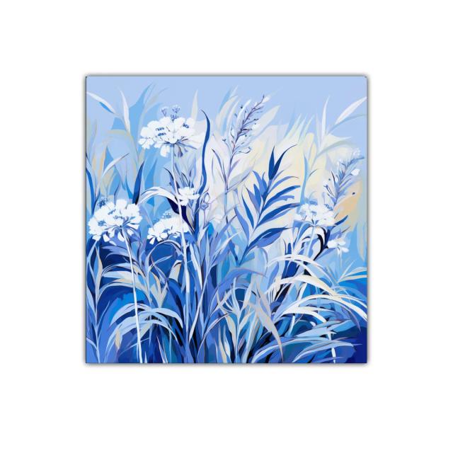 Flores y hojas en tonos azules para un ambiente sereno