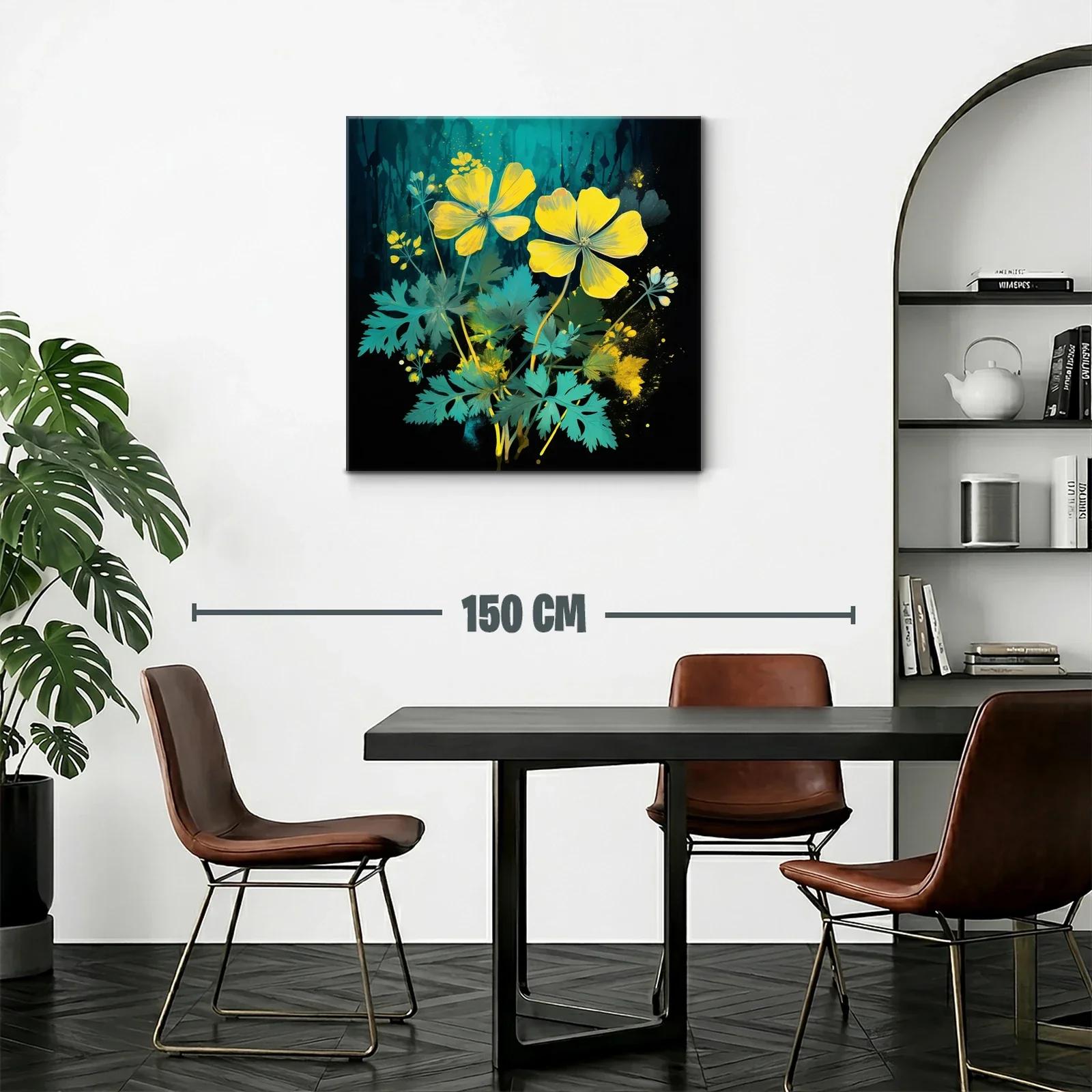 Flores Amarillas sobre Fondo Oscuro con Detalles Artísticos — miniatura 2
