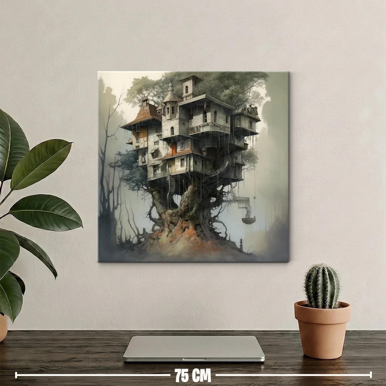 Casa de árbol fantástica en bosque nebuloso — miniatura 2