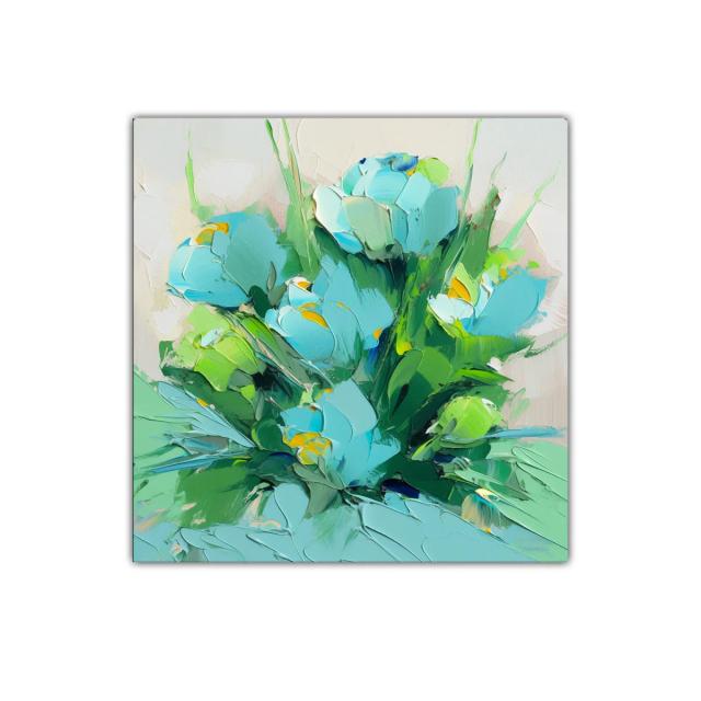 Cuadro decorativo de flores azul verdoso y verdes vibrantes