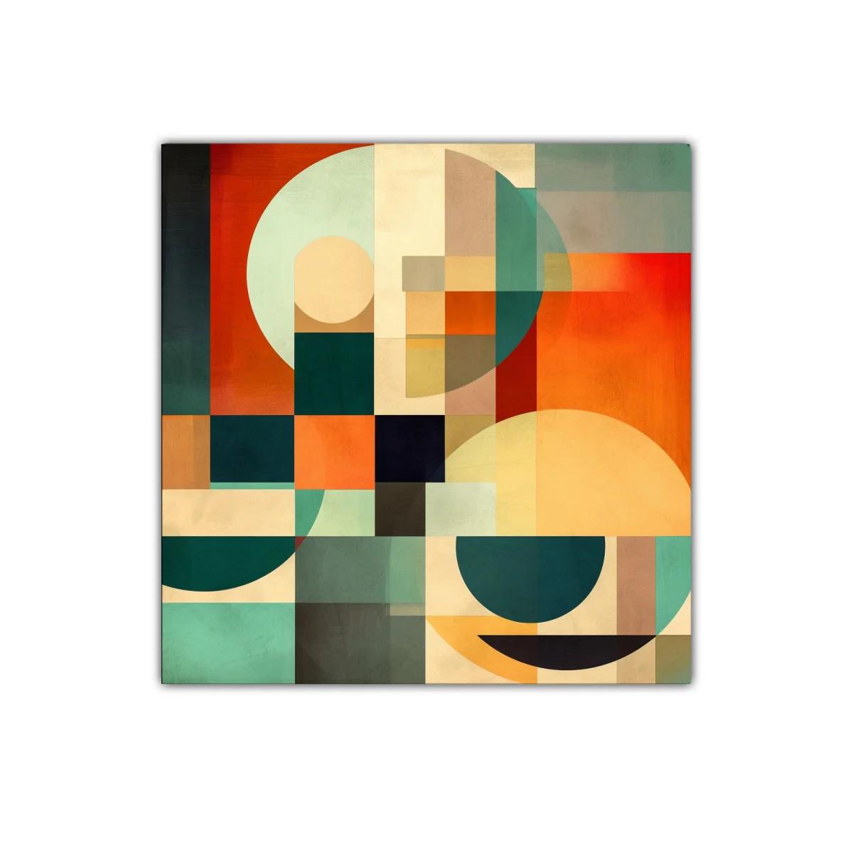 Composición geométrica con tonos cálidos y fríos vibrantes