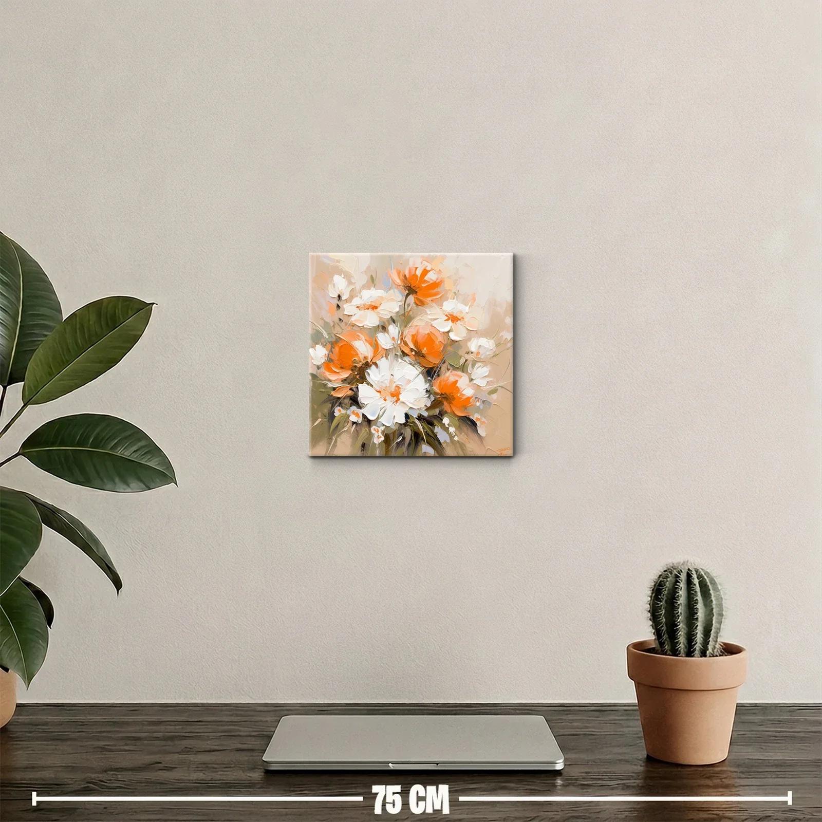 Cuadro decorativo con flores en tonos cálidos y beige — miniatura 2