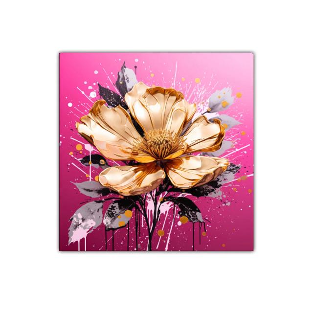 Flor dorada vibrante sobre fondo fucsia impactante