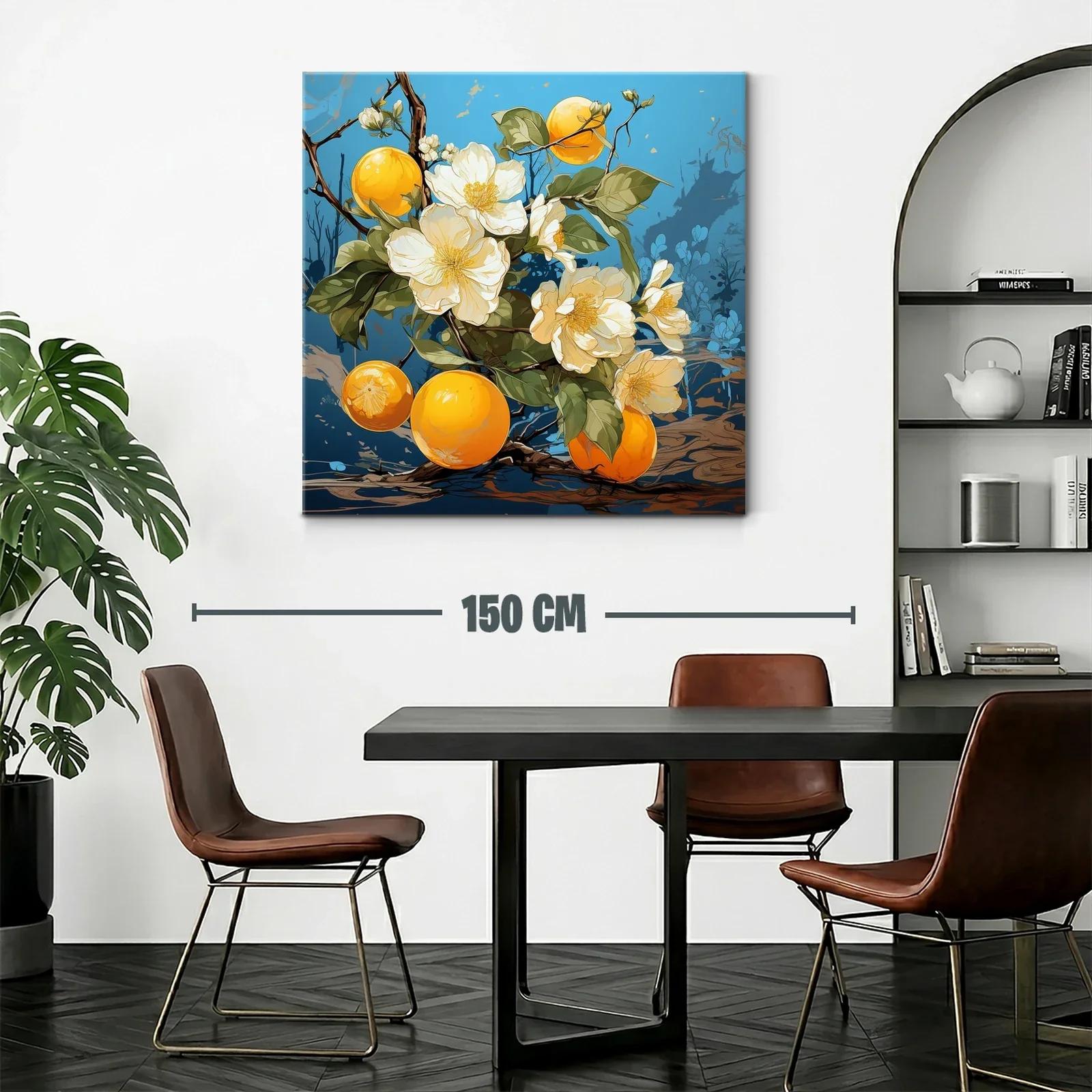 Flores blancas y frutas naranjas en fondo azul vibrante — miniatura 2