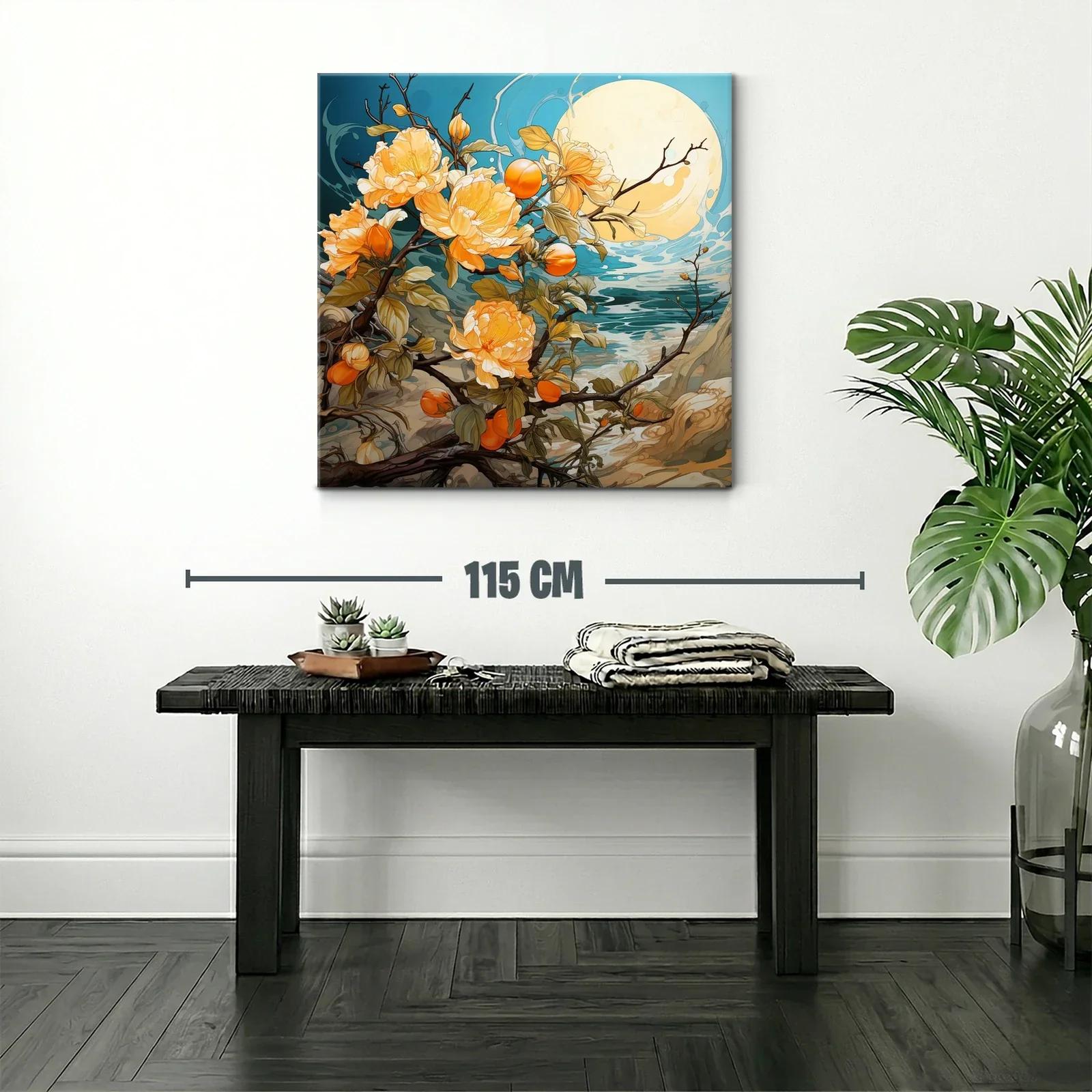 Flores naranjas bajo luna llena junto al mar — miniatura 2
