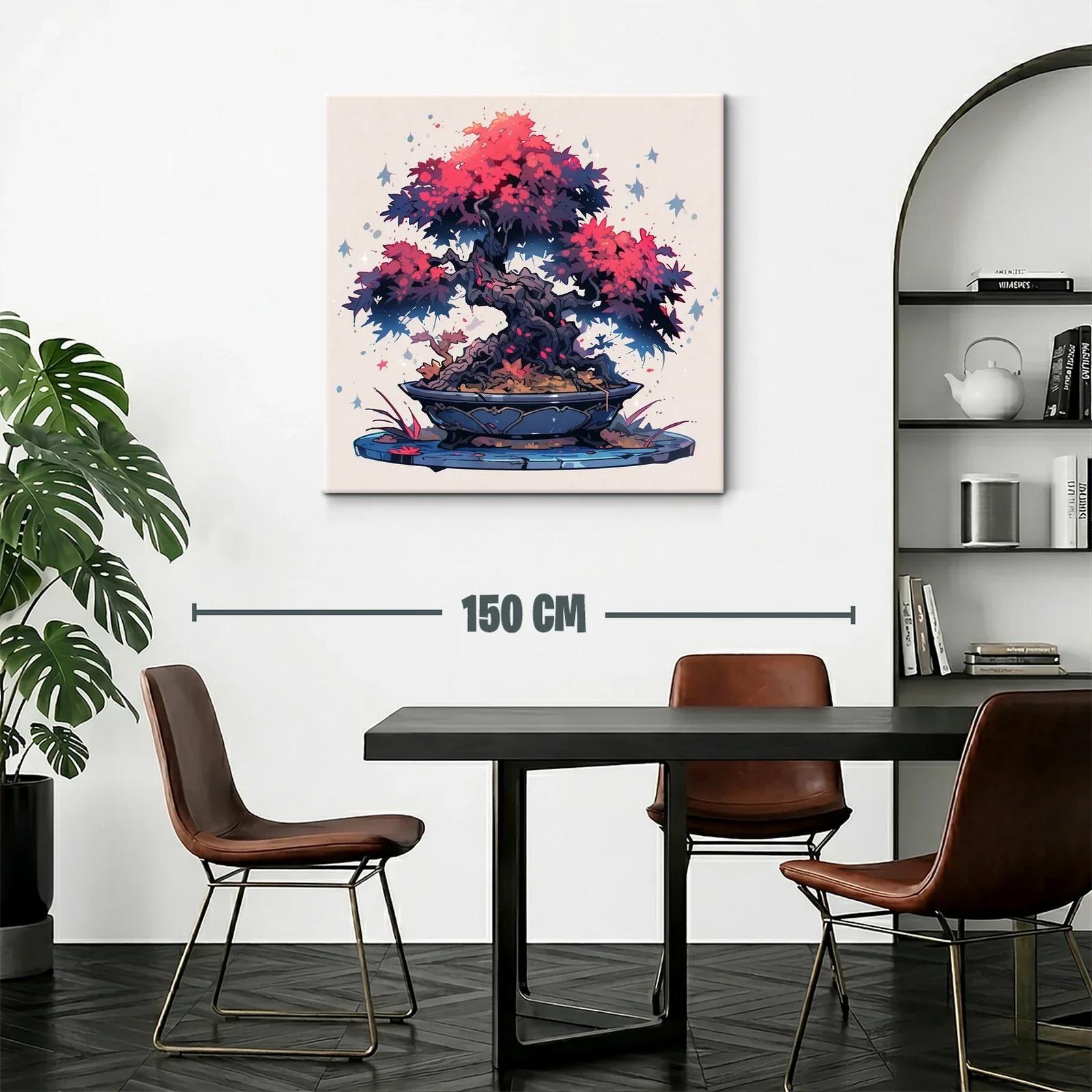 Cuadro arte bonsái vibrante con tonos rojos y azules — miniatura 2
