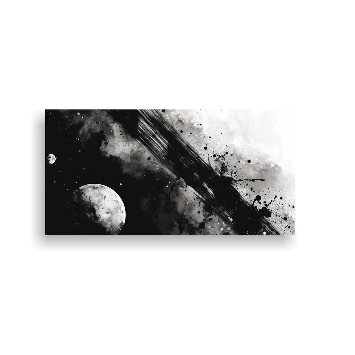 Cuadro espacio cósmico abstracto con planeta y diagonal oscura