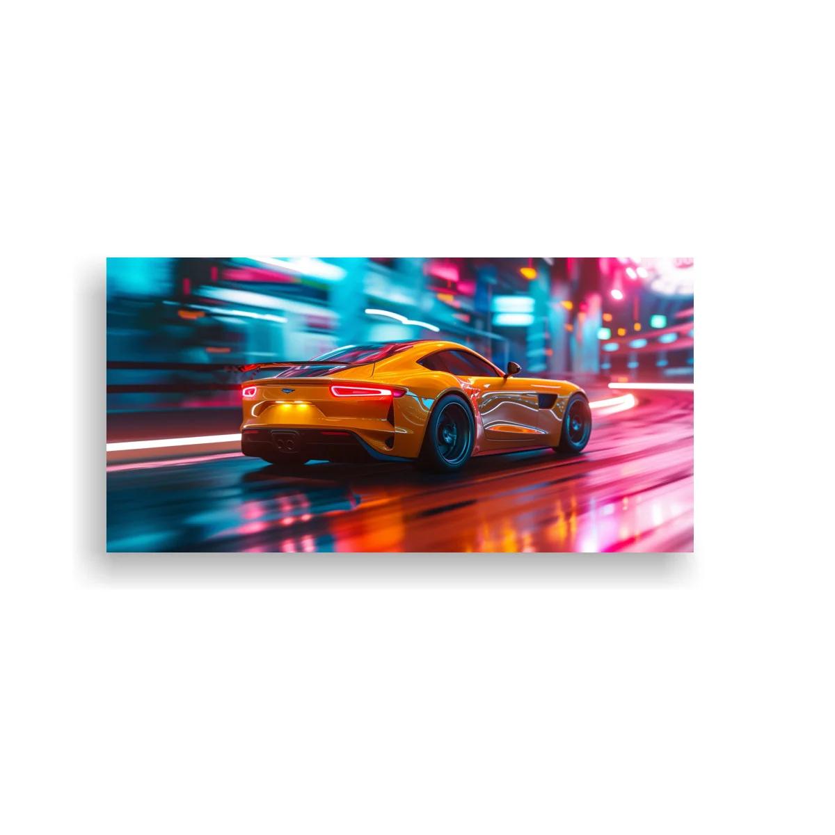 Cuadro coche deportivo naranja con luces neón