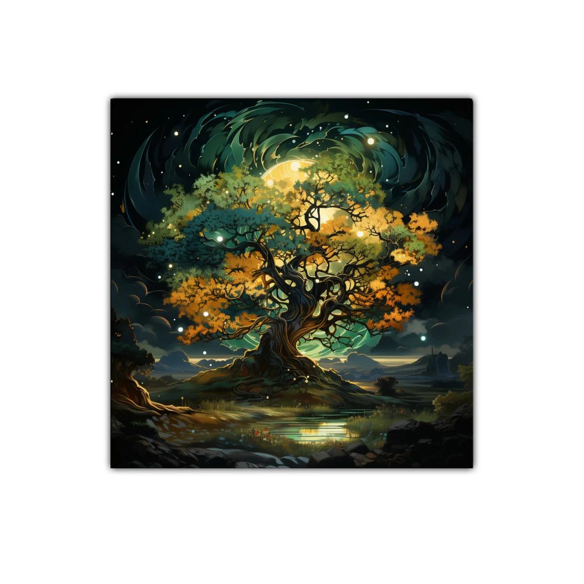 Árbol mágico iluminado en paisaje nocturno fascinante — imagen principal