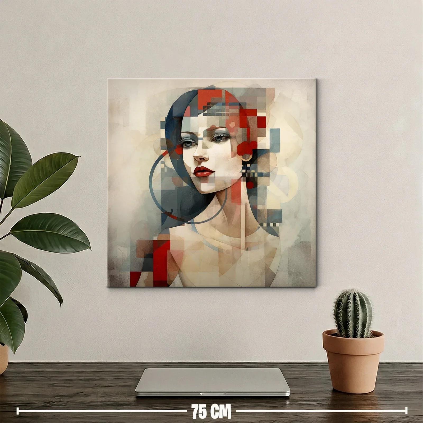 Retrato femenino con formas geométricas en tonos cálidos — miniatura 2