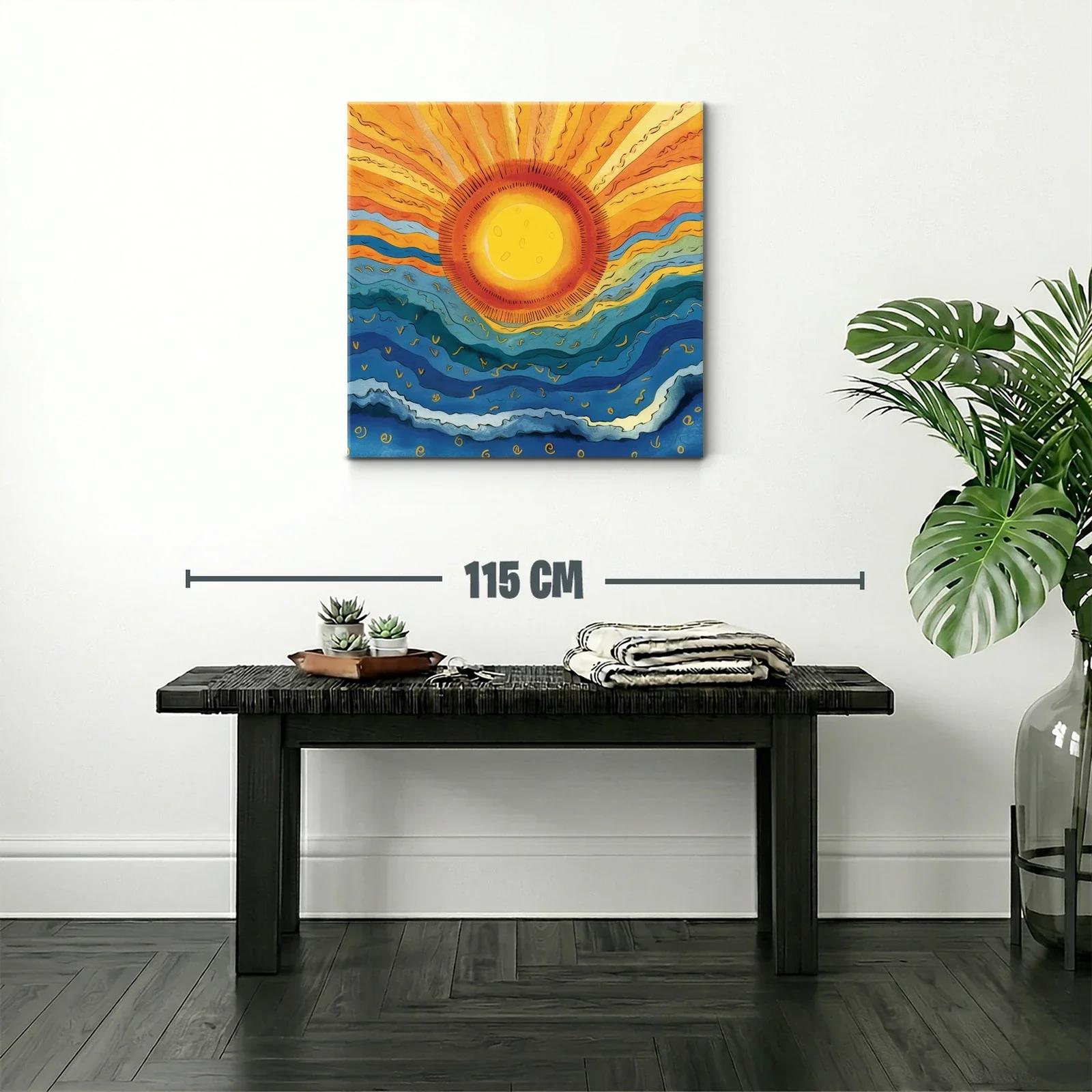 Arte abstracto con sol radiante y olas ondulantes — miniatura 2