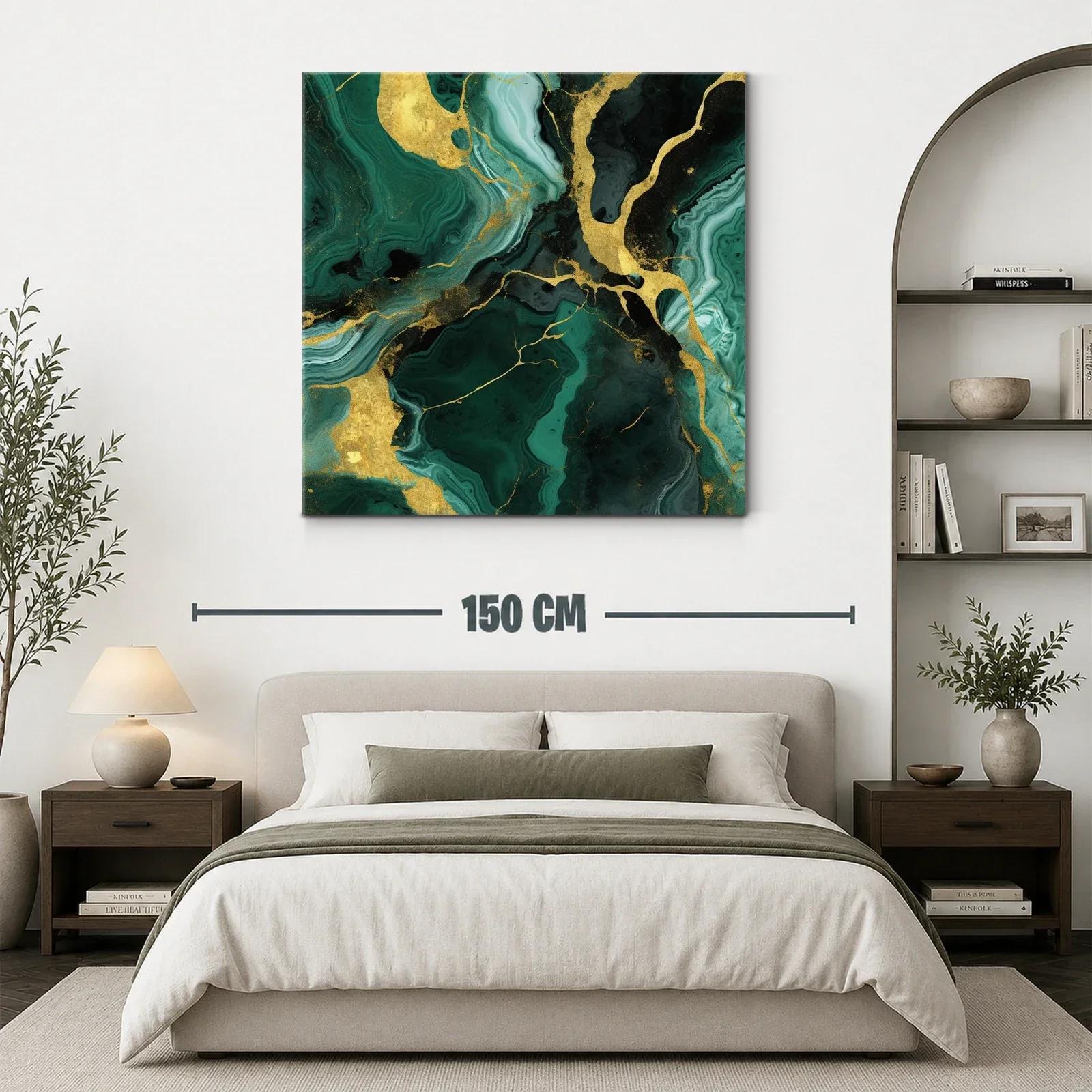 Cuadro abstracto con tonos verdes y detalles dorados brillantes — miniatura 3