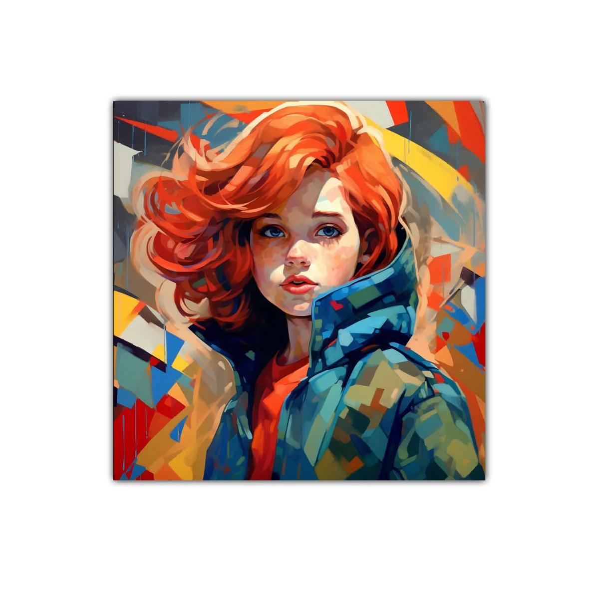 Retrato colorido de chica con cabello rojo vibrante