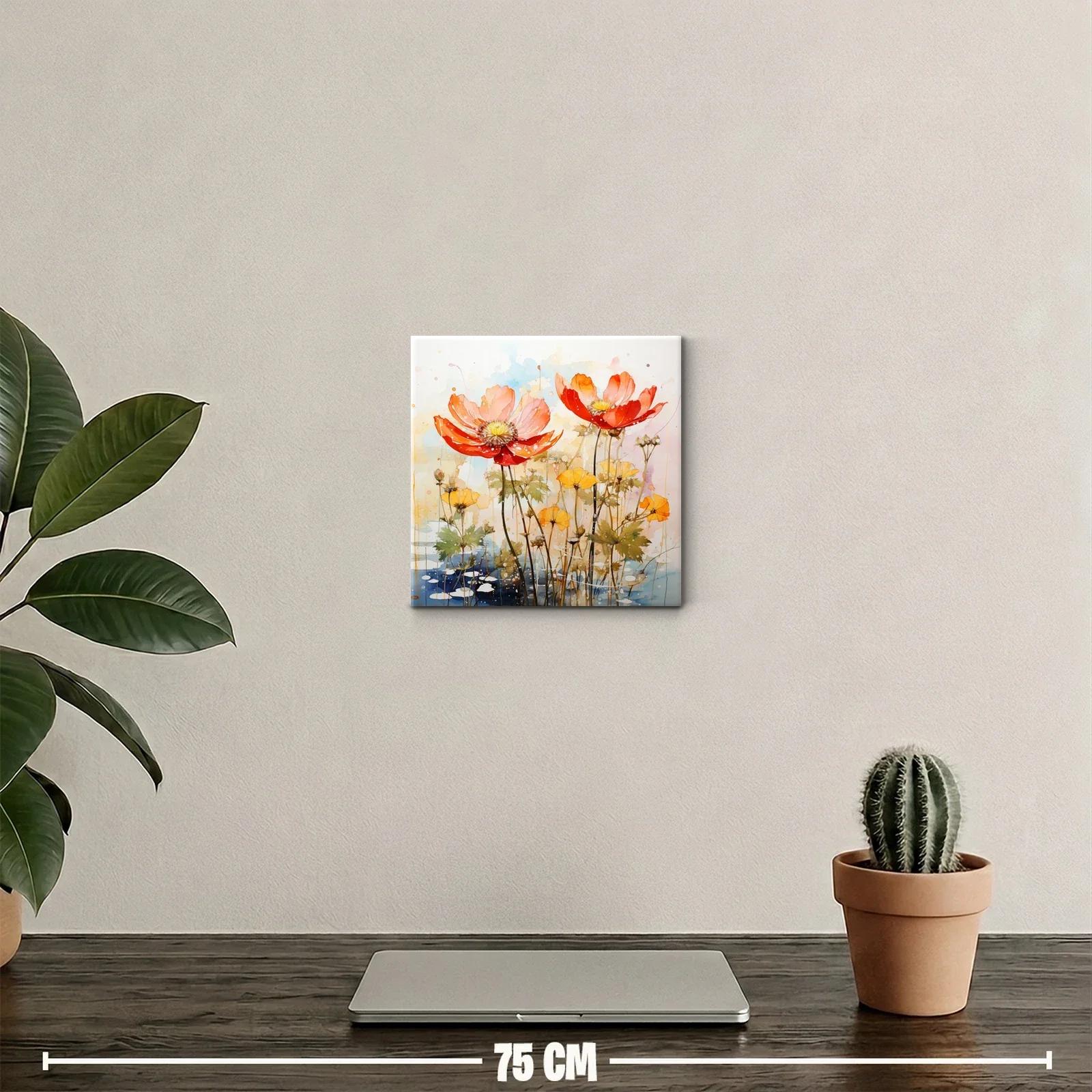 Flores vibrantes en tonos cálidos y suaves acuarelas — miniatura 2