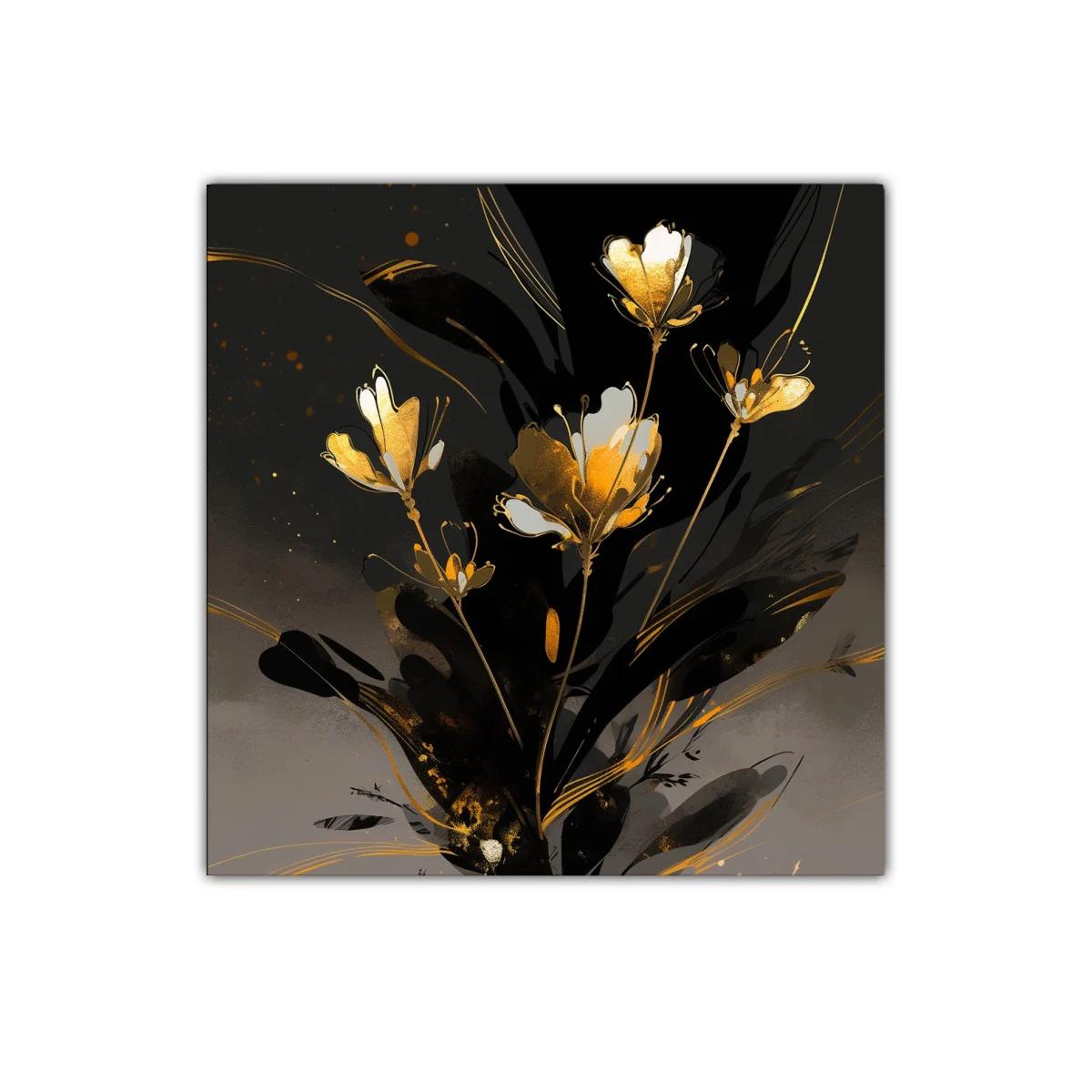 Elegancia floral en tonos dorados y negro profundo — imagen principal