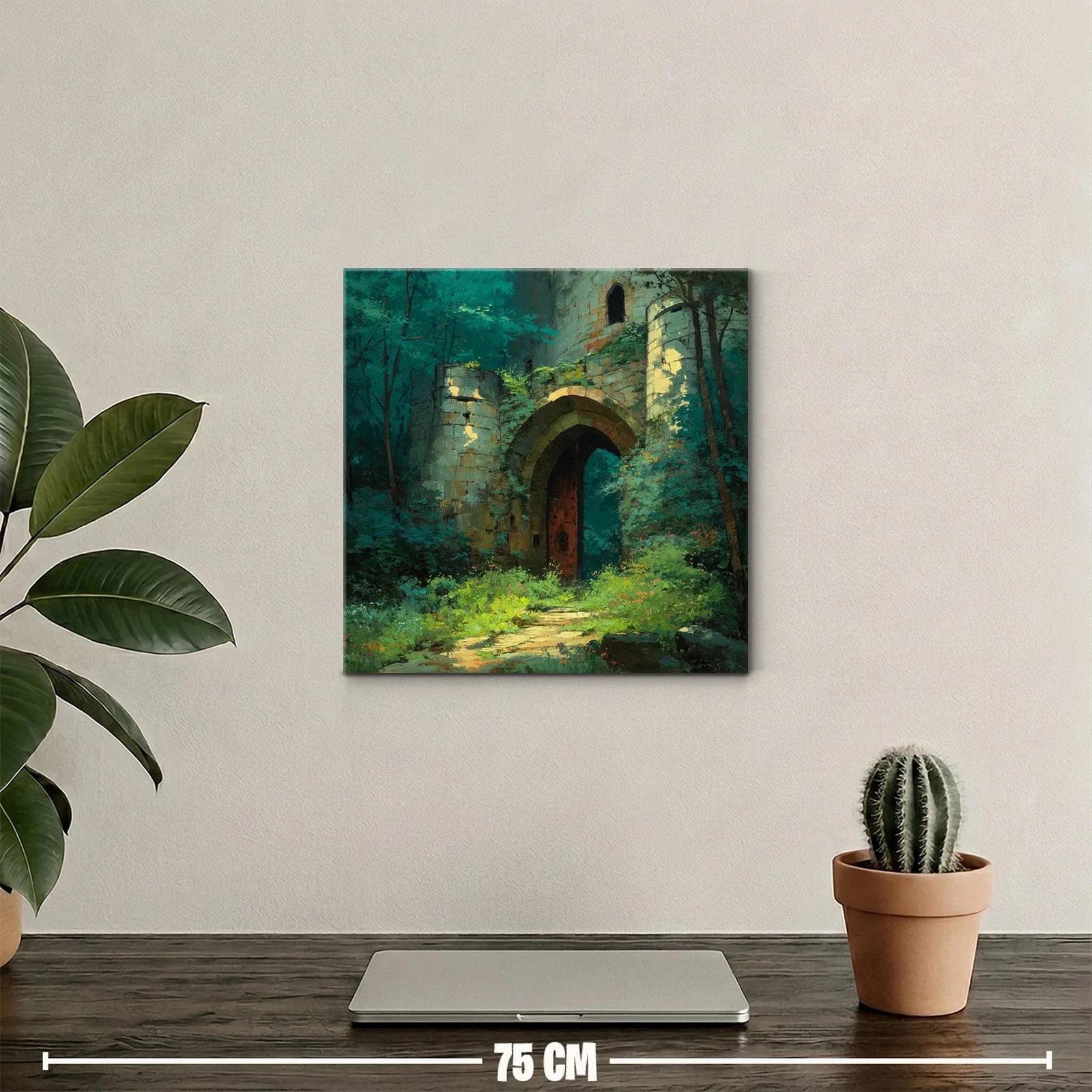 Entrada mágica de castillo entre frondoso bosque verde — miniatura 2