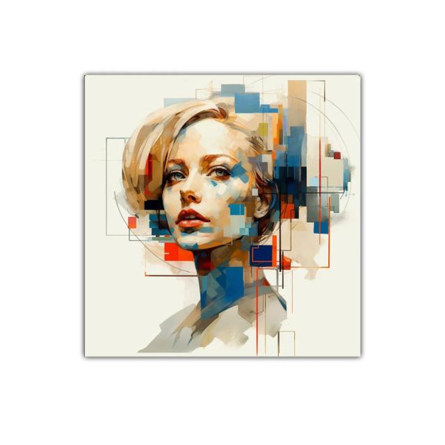 Retrato femenino con geometría y colores vibrantes