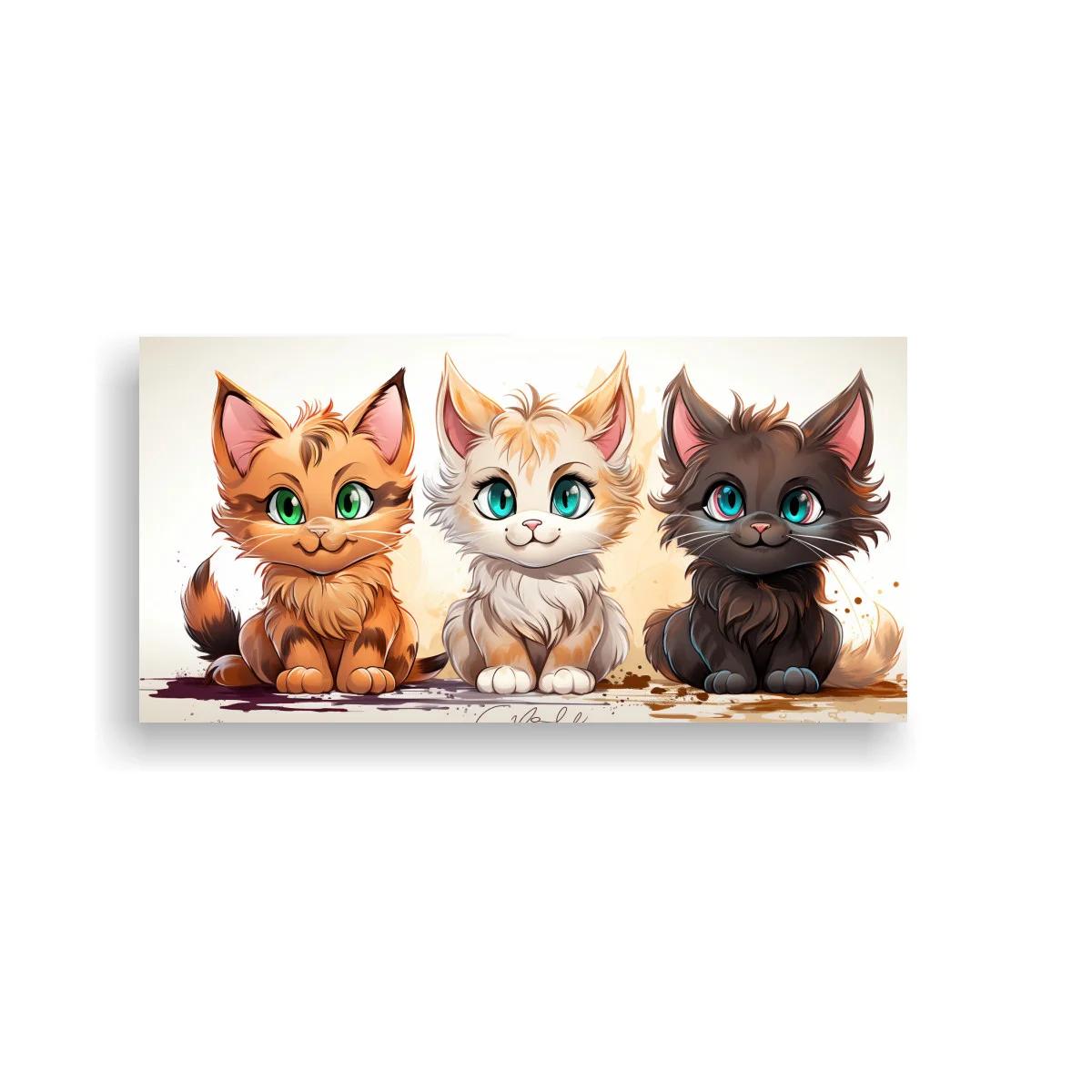 Cuadro tres gatitos alineados con colas peludas