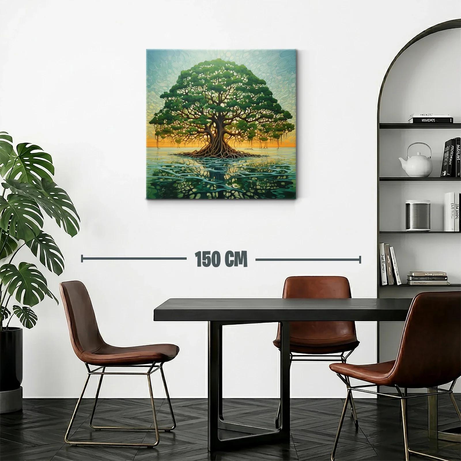 Esplendoroso árbol sobre aguas en luz cálida del atardecer — miniatura 2