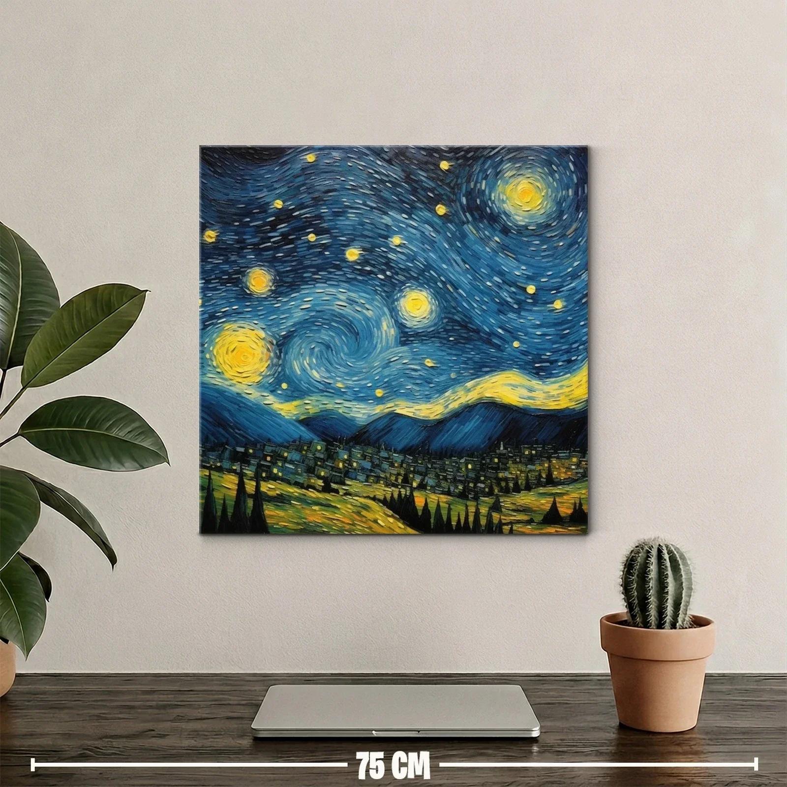Cielo Nocturno Estrellado con Pueblo y Montañas — miniatura 2