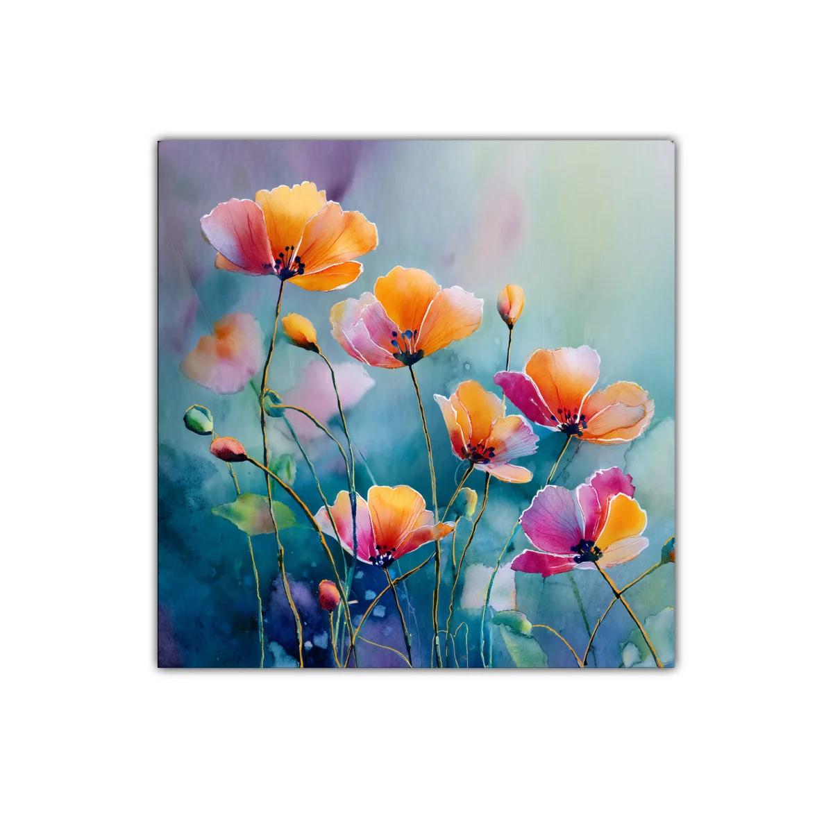 Cuadro decorativo flores en tonos cálidos y fondo acuático — imagen principal