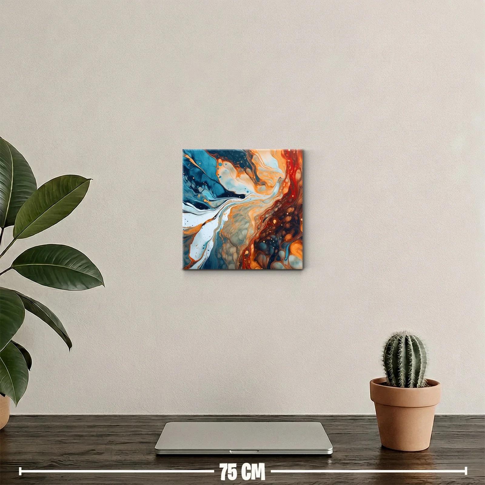 Cuadro abstracto de flujos en tonos azul y naranja intenso — miniatura 2