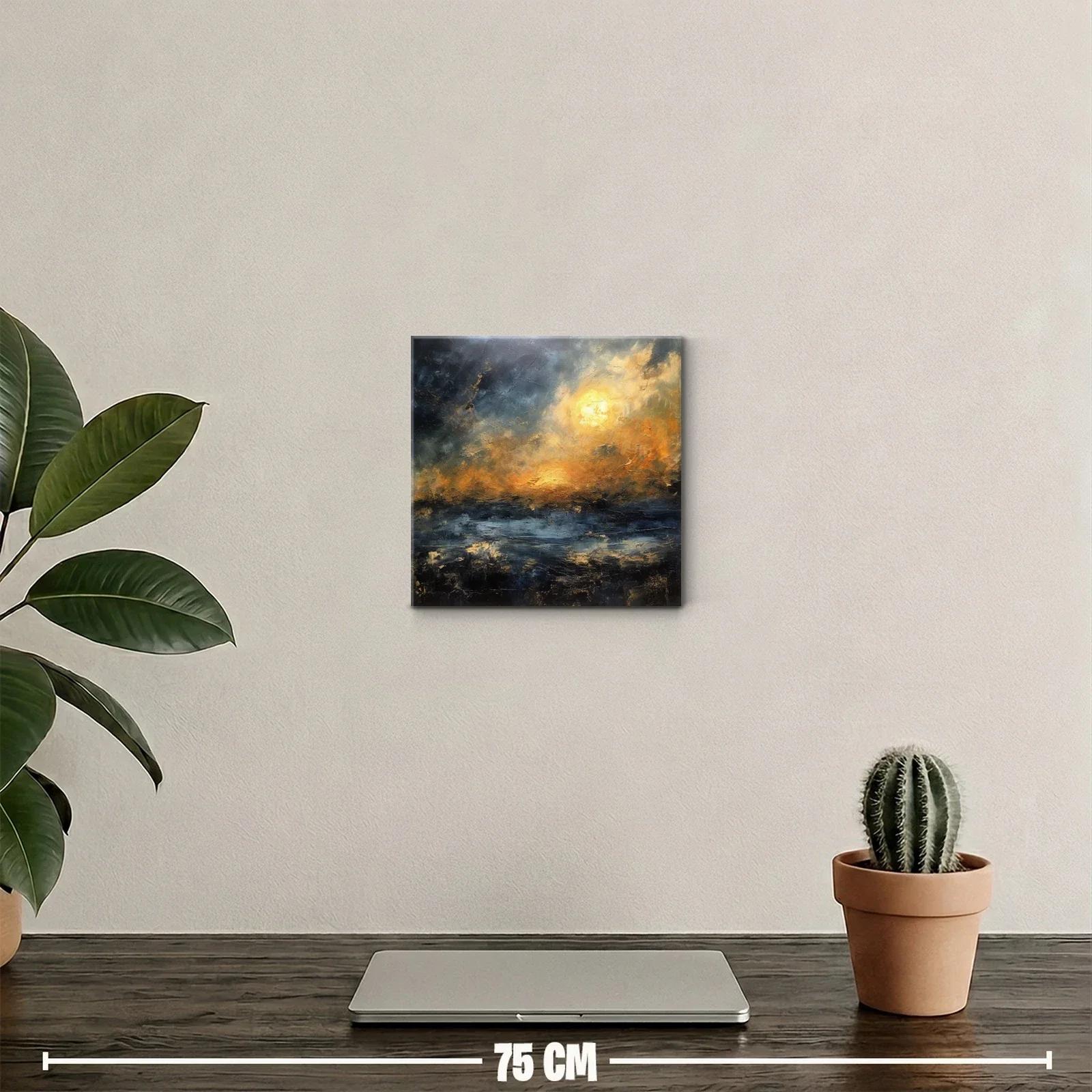 Cuadro abstracto con tonos dorados y atmósfera nebulosa — miniatura 2