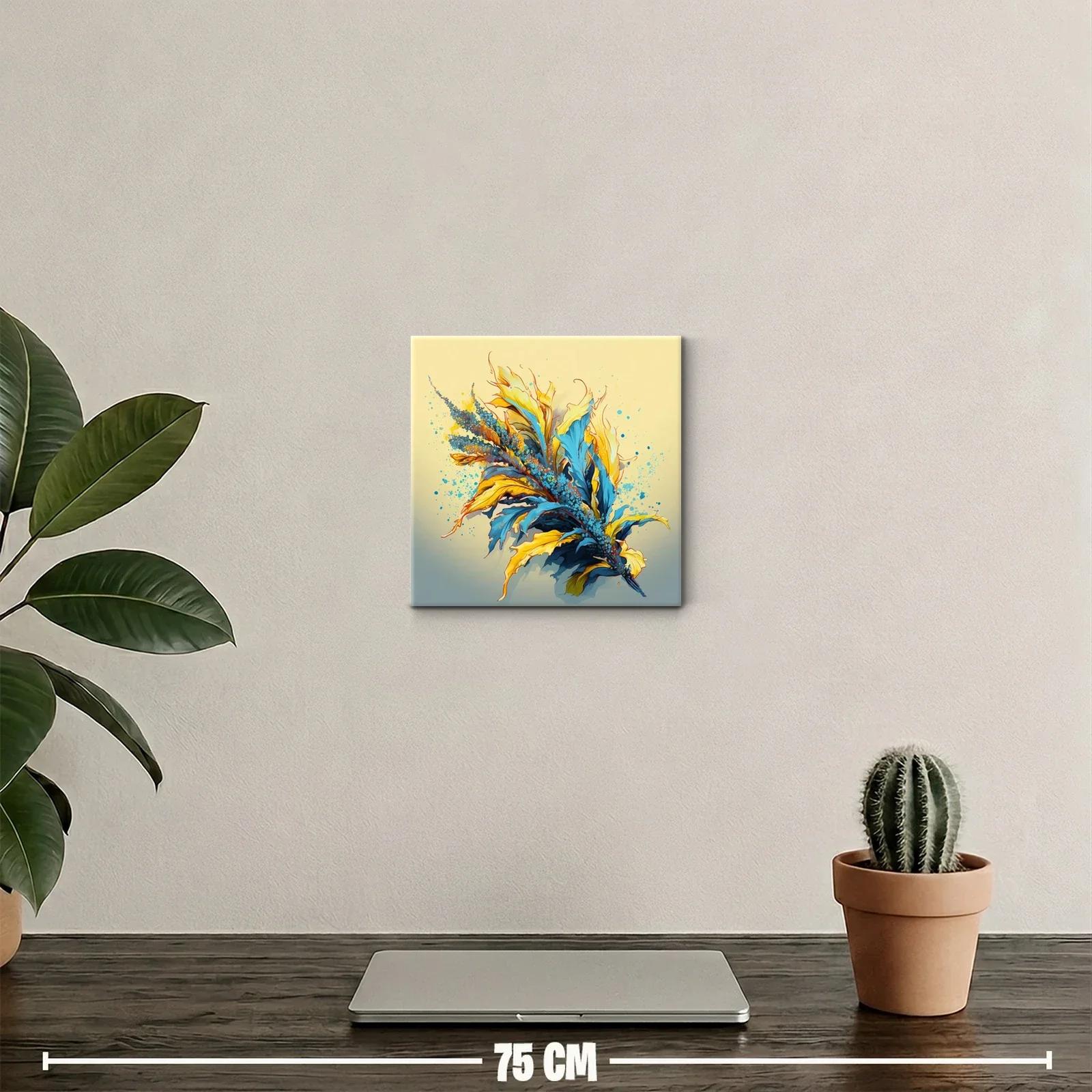 Composición vibrante de hojas y flores en tonos azules y amarillos — miniatura 2