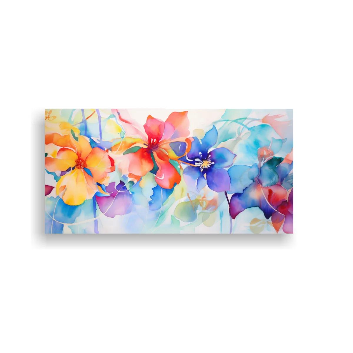 Cuadro flores acuareladas multicolor con pétalos superpuestos
