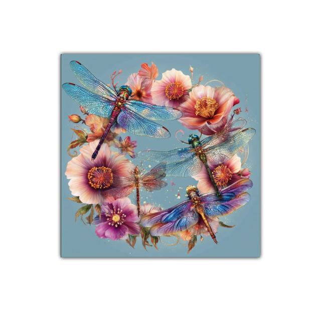 Cuadro decorativo de libélulas sobre flores delicadas