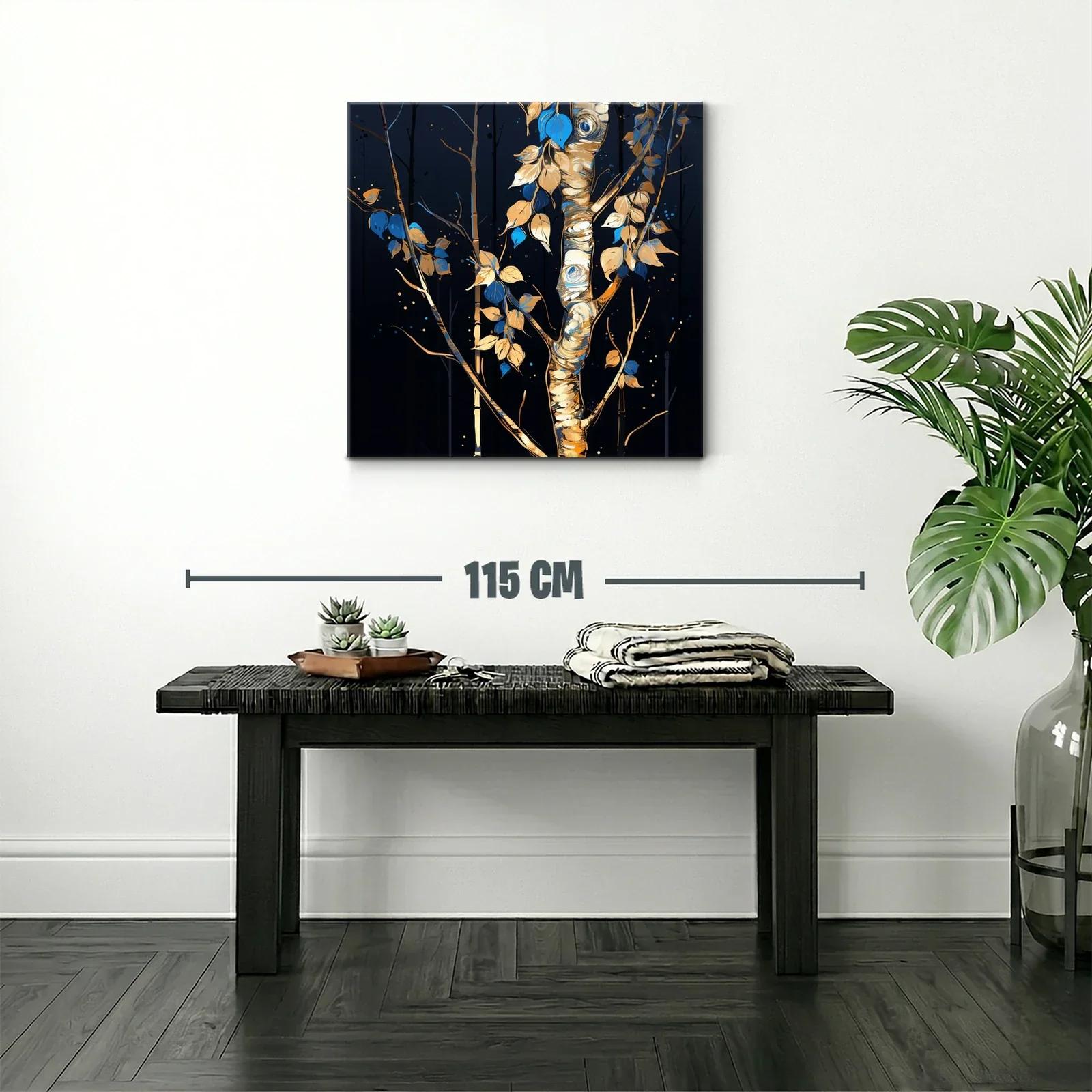Cuadro Árbol con Hojas en Tonos Azules y Dorados — miniatura 2