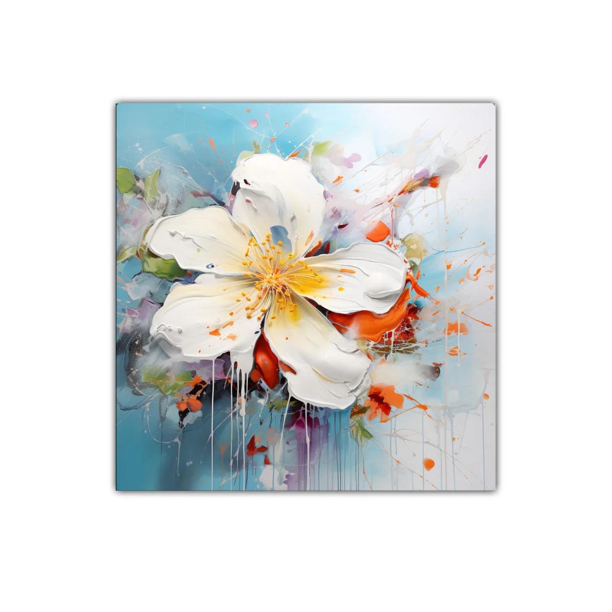 Cuadro Floral con Explosión de Colores Vibrantes y Texturas