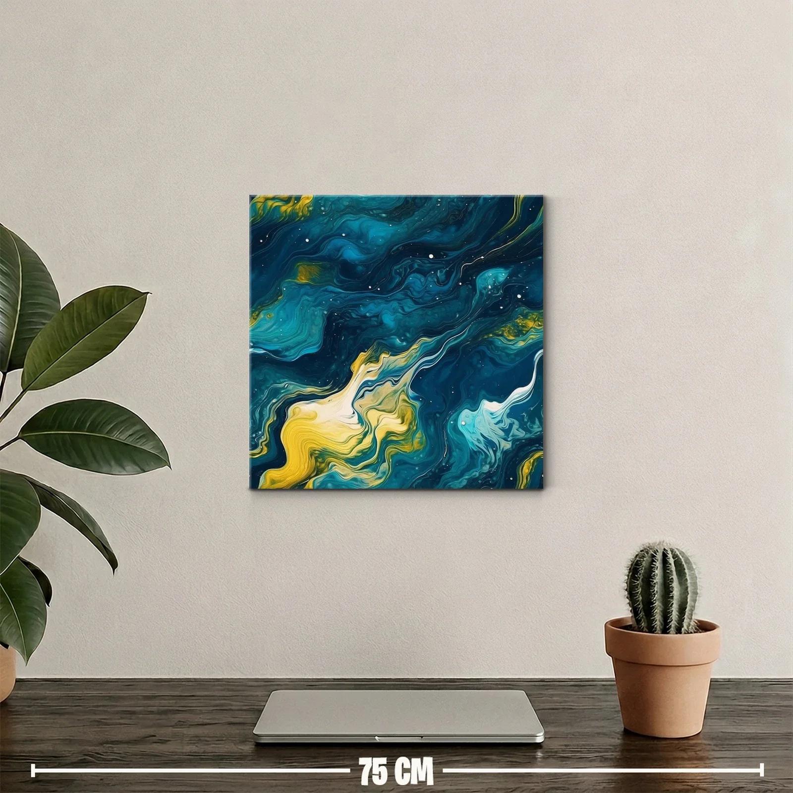 Cuadro abstracto de ondas fluidas en azul y amarillo — miniatura 2