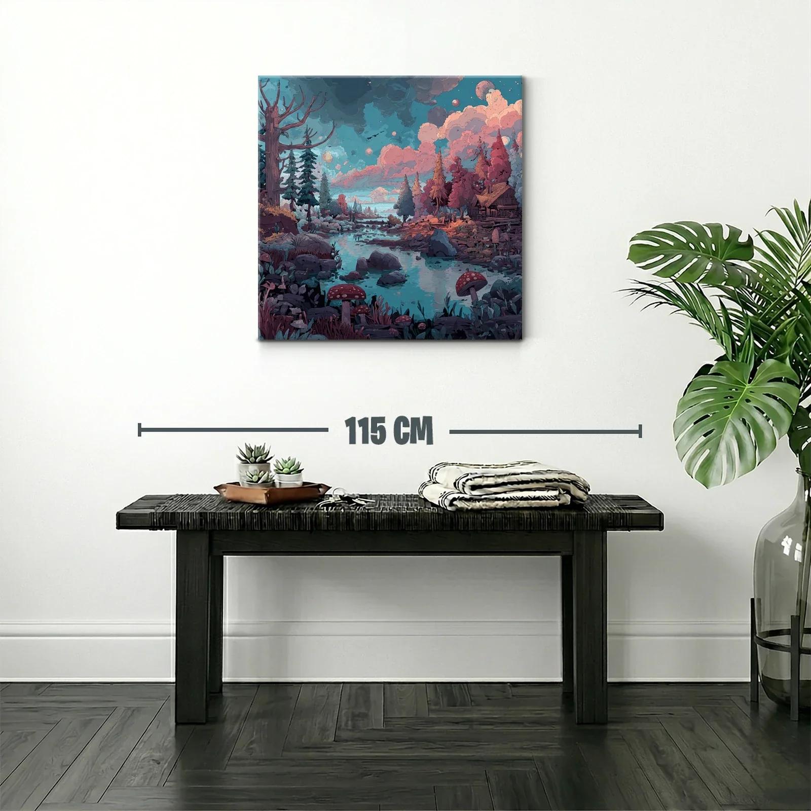 Paisaje encantado con río y bosque en tonos pastel — miniatura 2