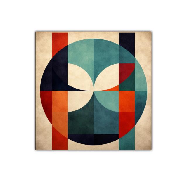 Cuadro decorativo con diseño geométrico en tonos cálidos y azules