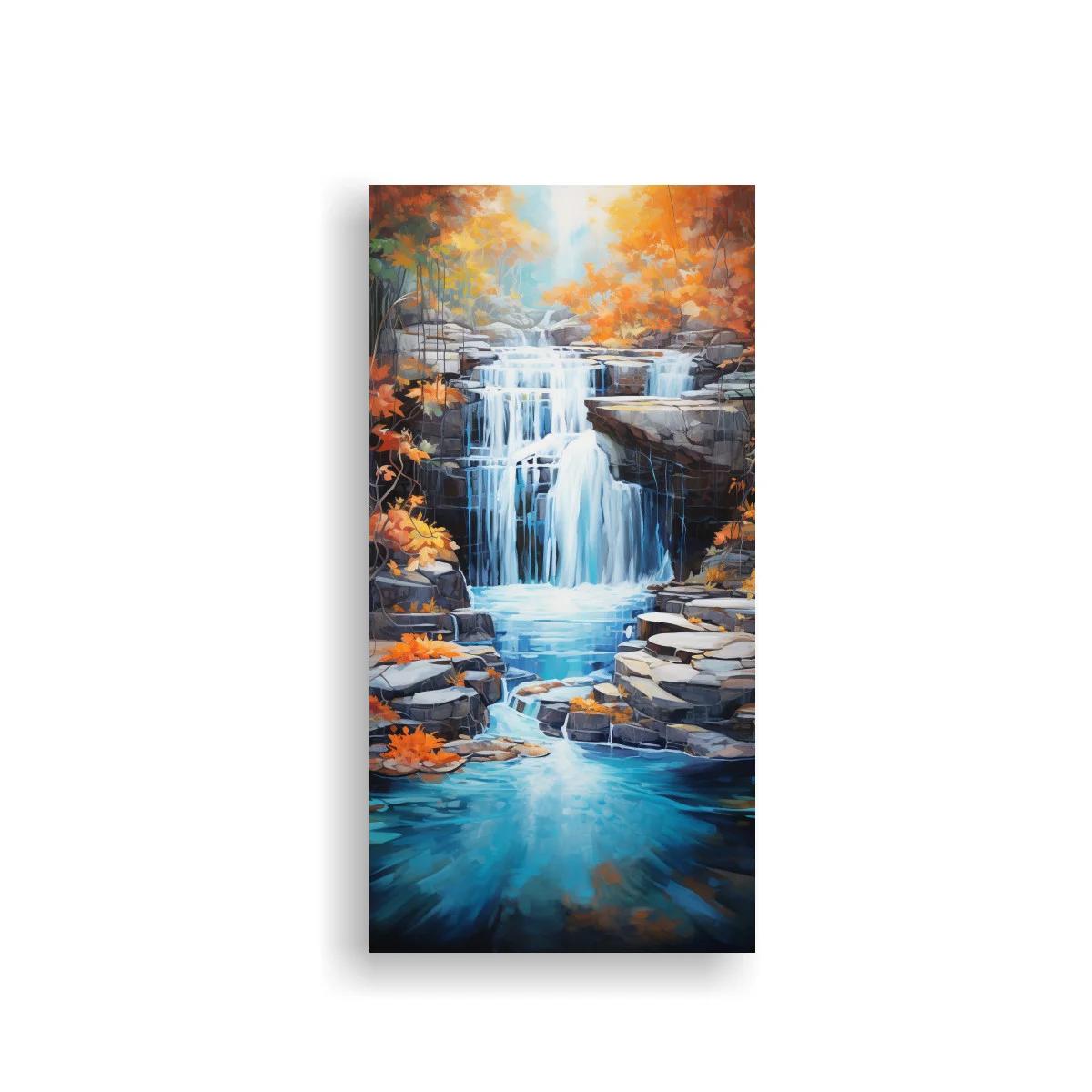 Cuadro cascada entre rocas con follaje otoñal — imagen principal