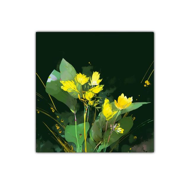 Cuadro decorativo flores amarillas sobre fondo oscuro