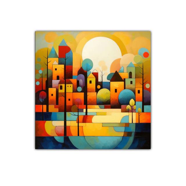 Cuadro moderno con paisaje urbano colorido y vibrante