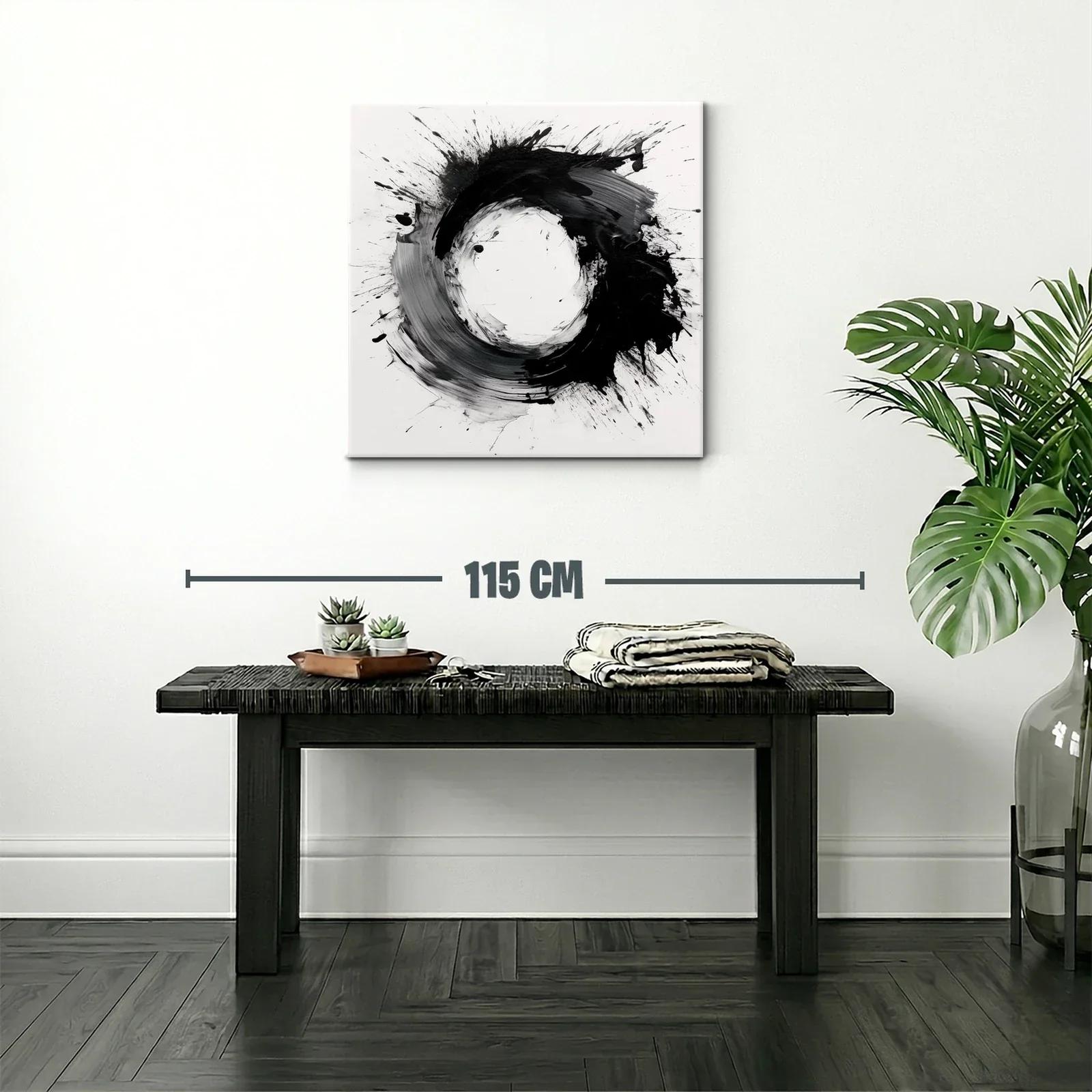 Cuadro abstracto con formas circulares en blanco y negro — miniatura 2