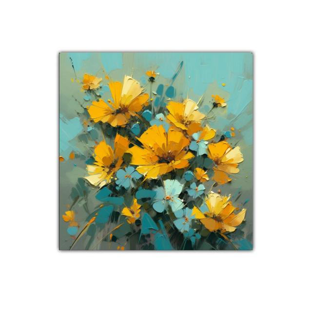 Ramo vibrante de flores amarillas y turquesas