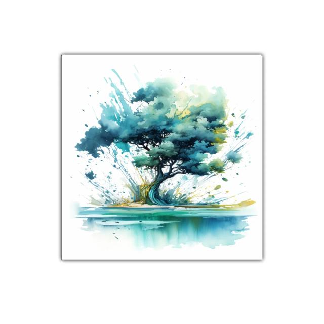 Árbol artístico con tonos azules y verdes vibrantes