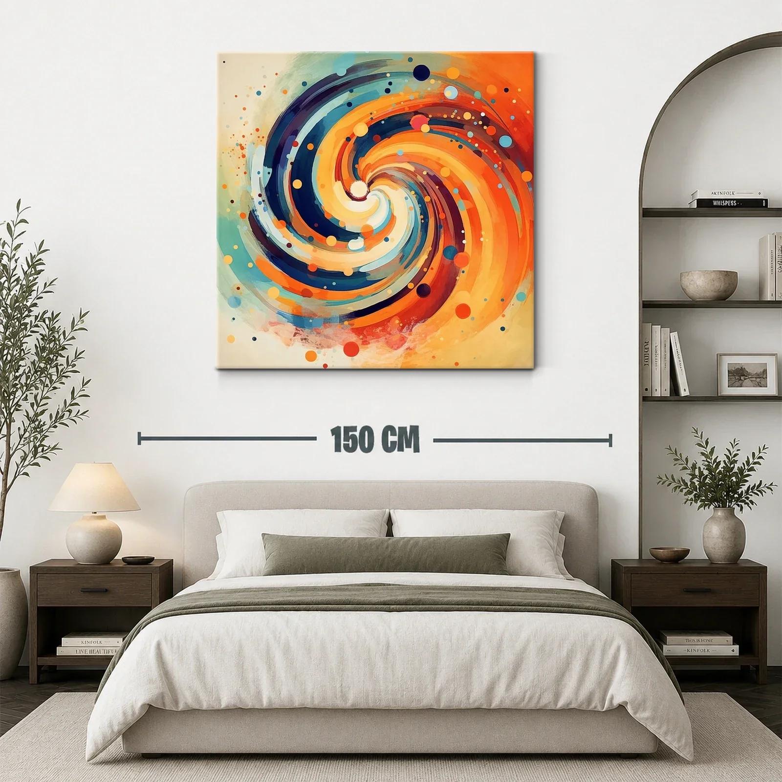 Cuadro abstracto espiral en tonos cálidos y fríos — miniatura 3