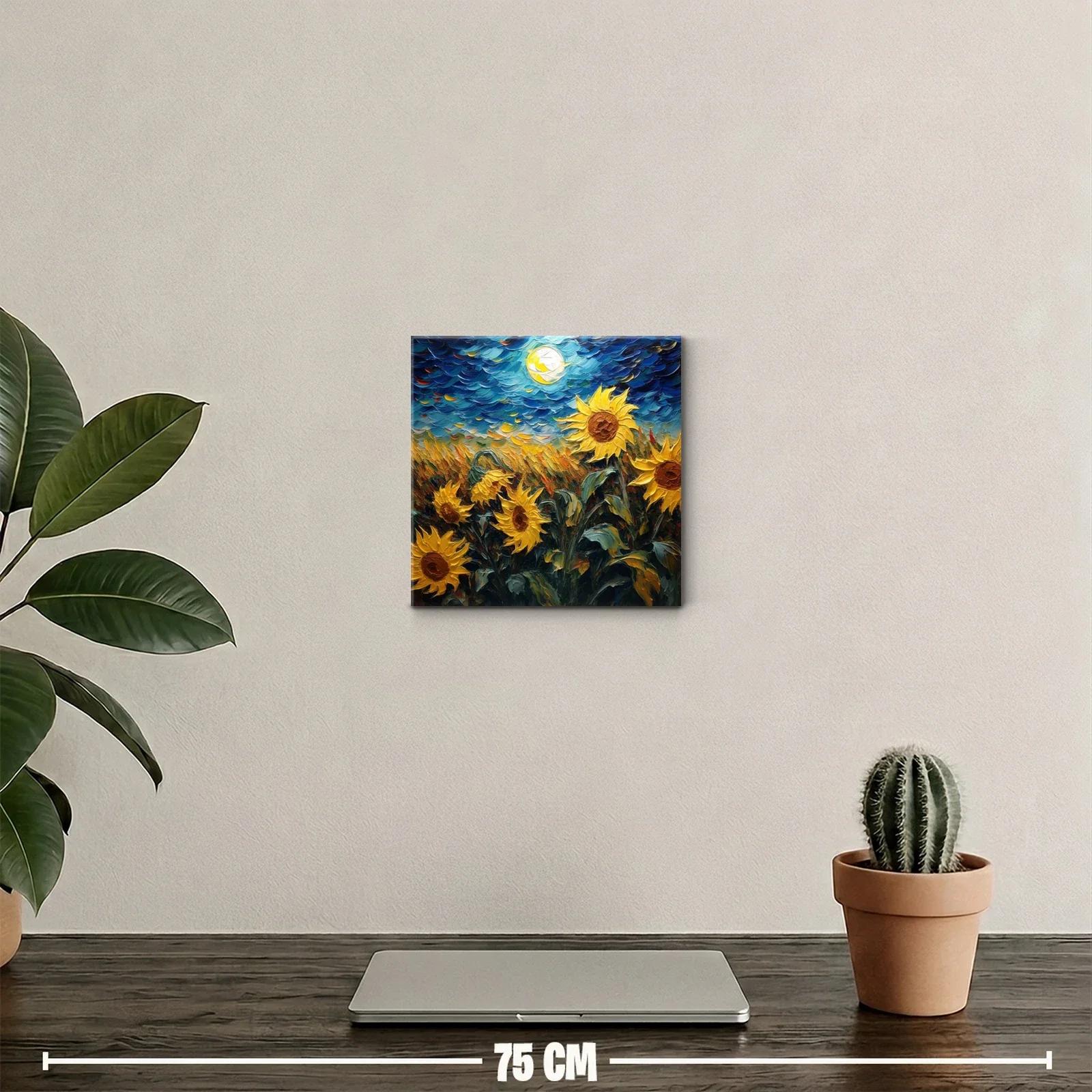 Campo de girasoles vibrantes bajo cielo nocturno brillante — miniatura 2